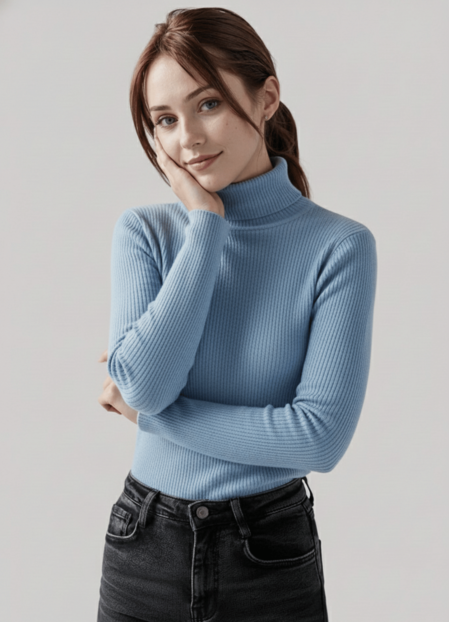 jersey knit Turtle Neck in Sky blue