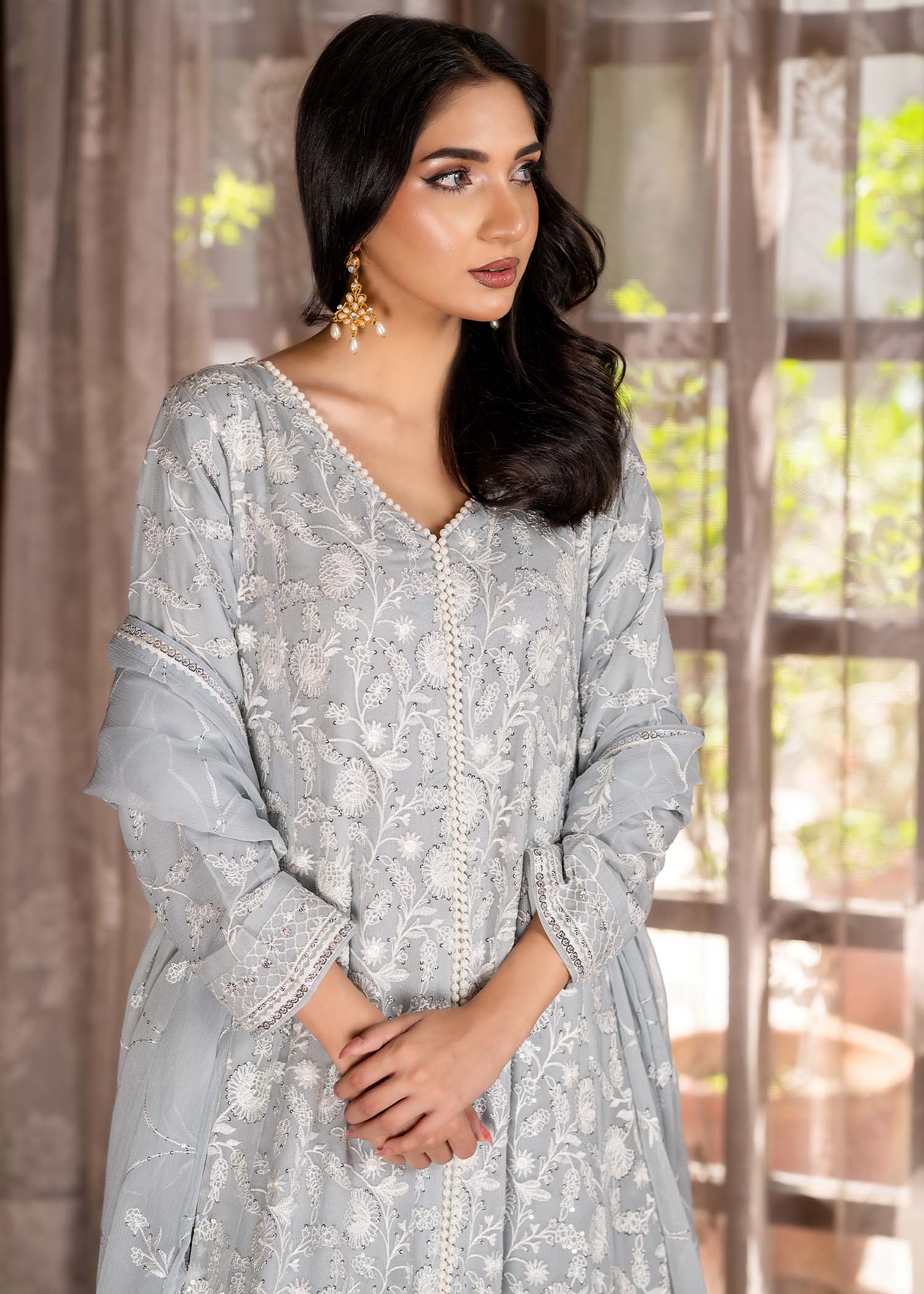 chiffon Pishwas in Grey