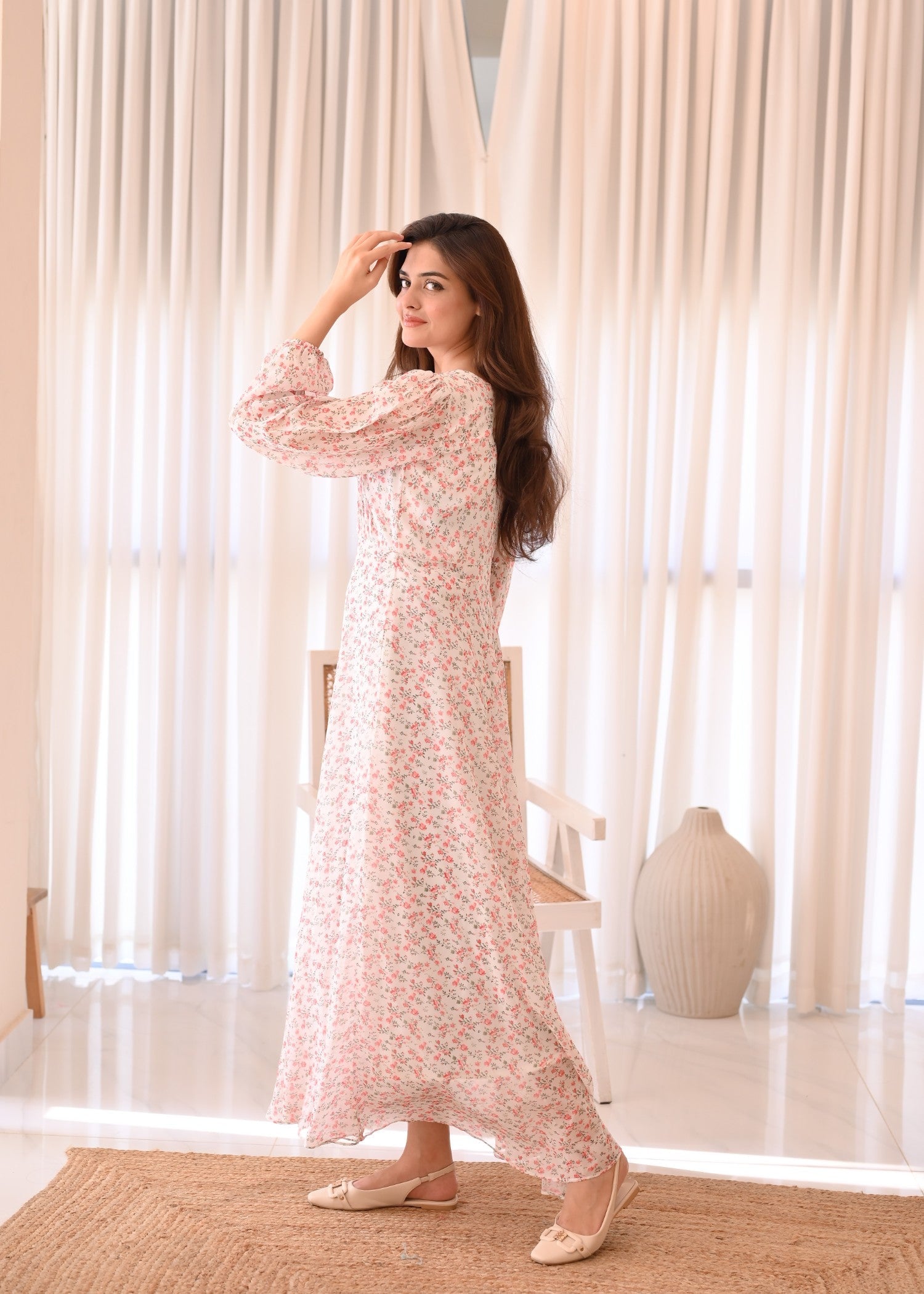 chiffon Dress in White