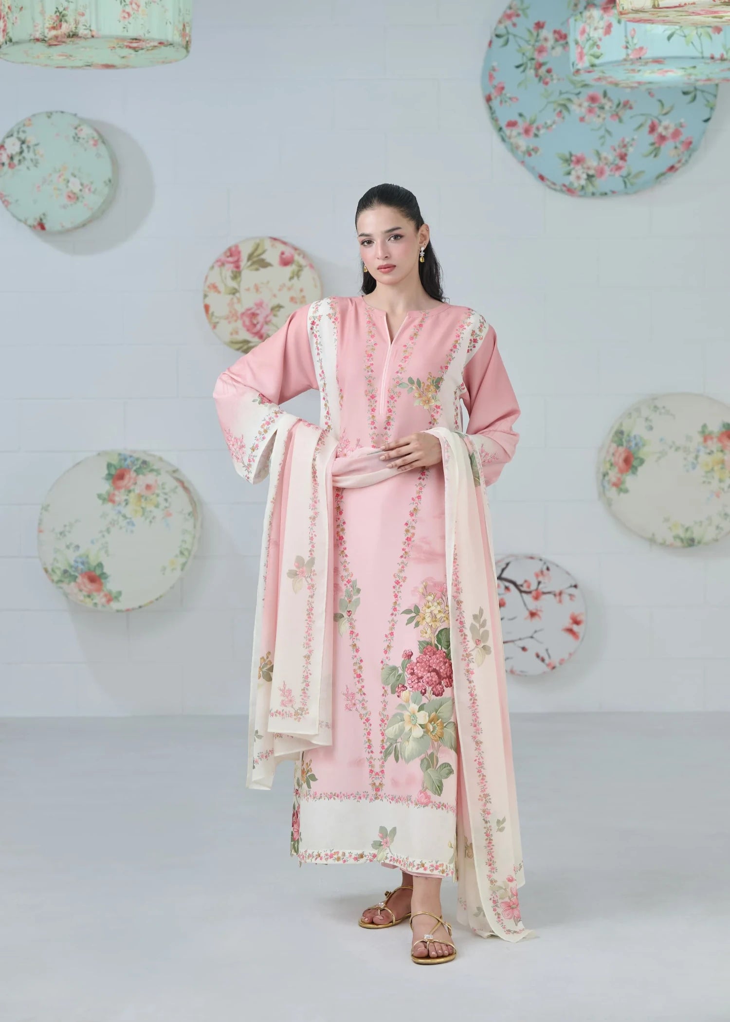 raw silk Kaftan in Pink
