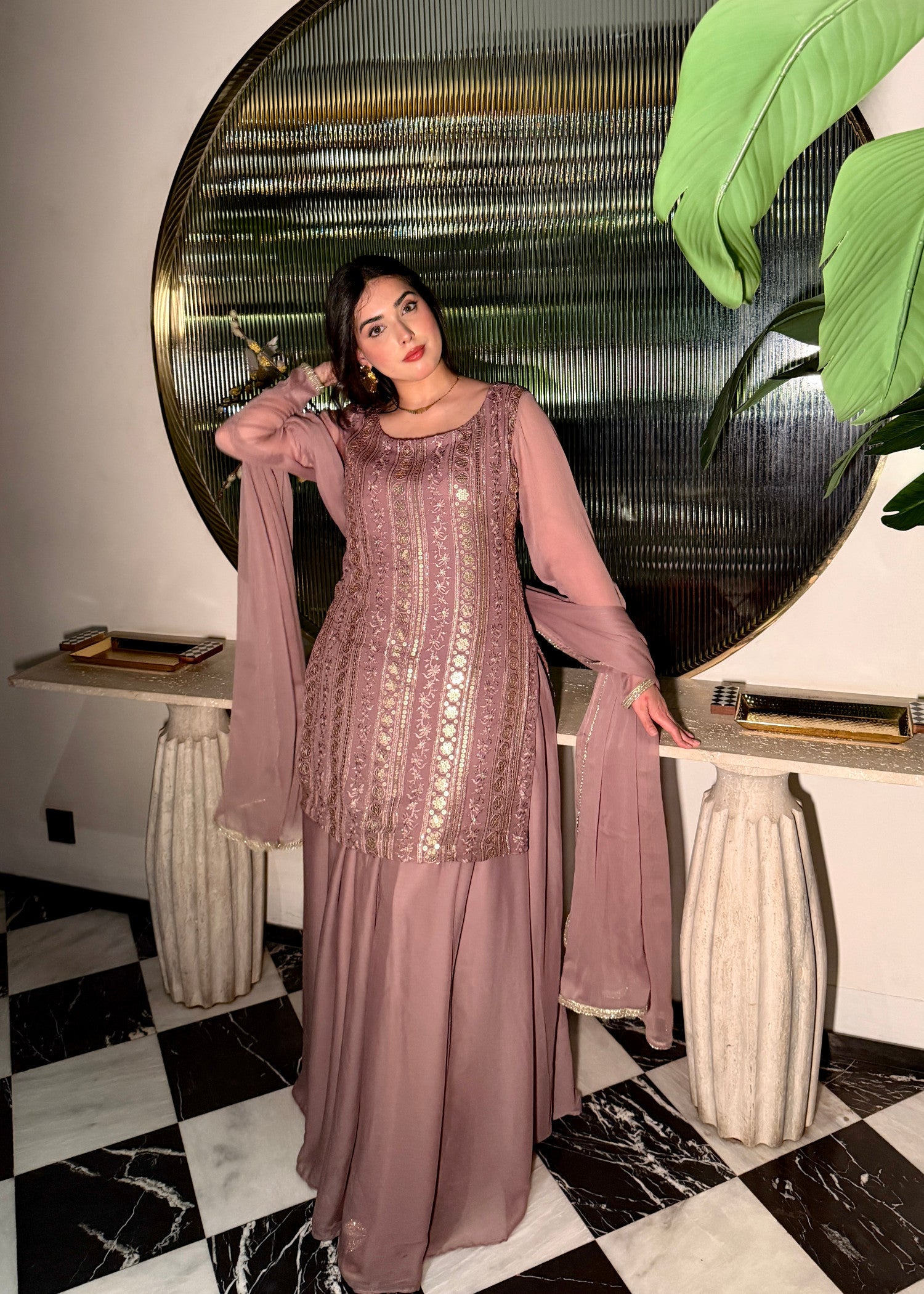 chiffon Sharara in Mauve pink