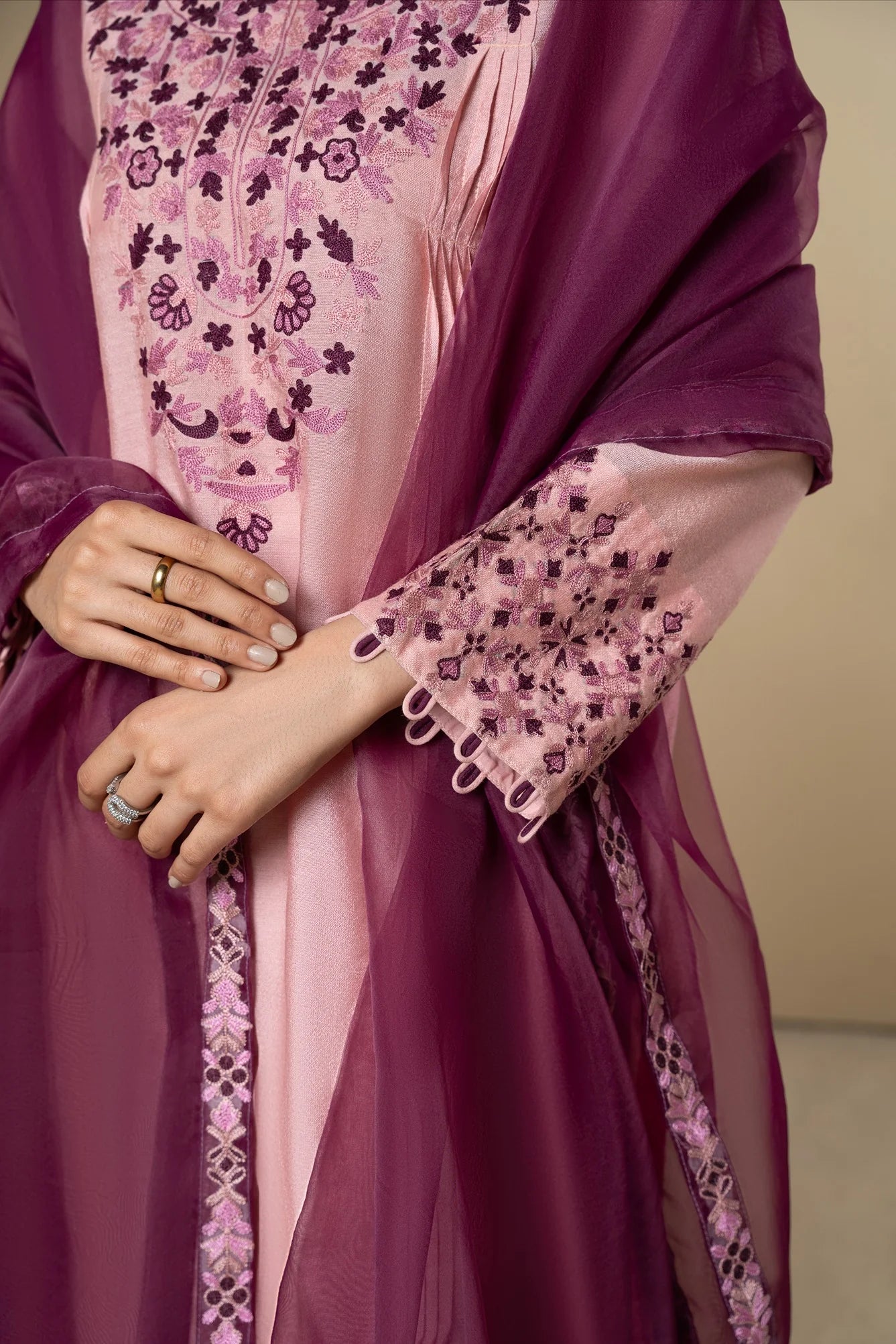 silk cotton net Kurta Set in Pink