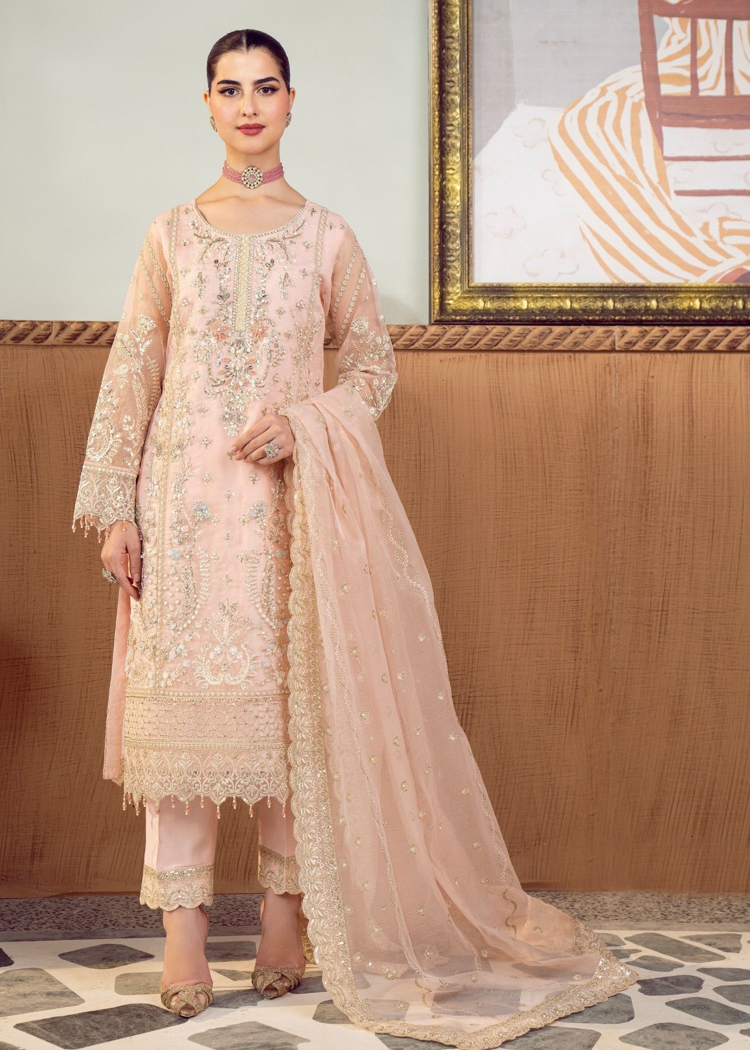 organza Unstitched in Baby pink