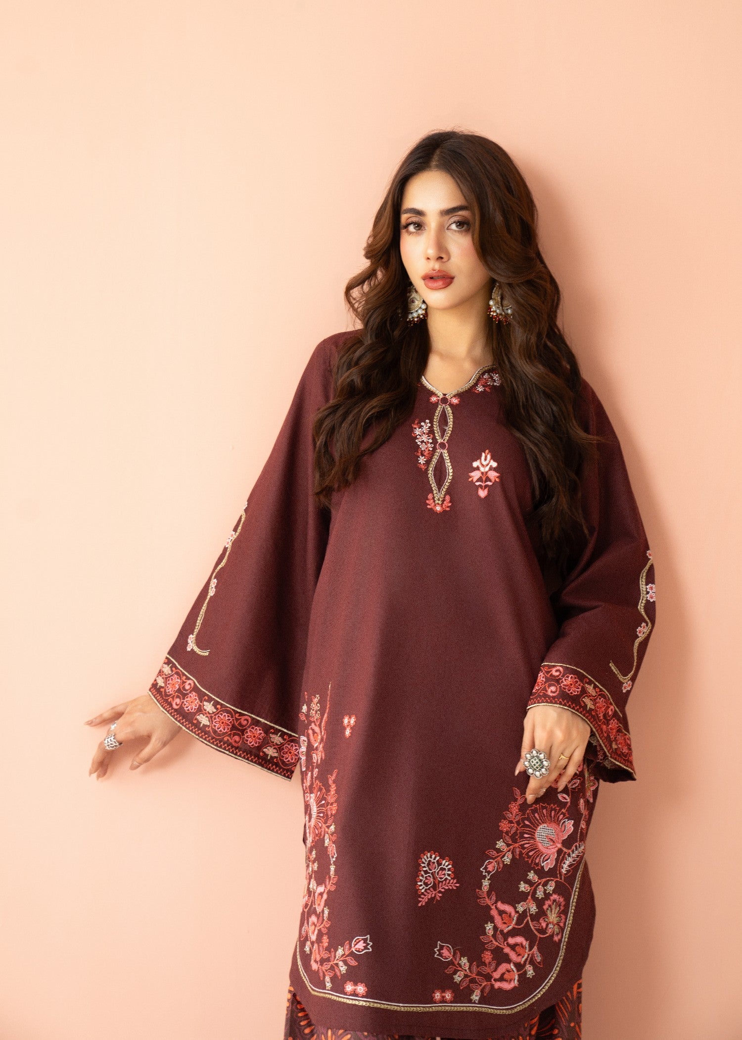 lawn cotton Kurta Set in Dark brown