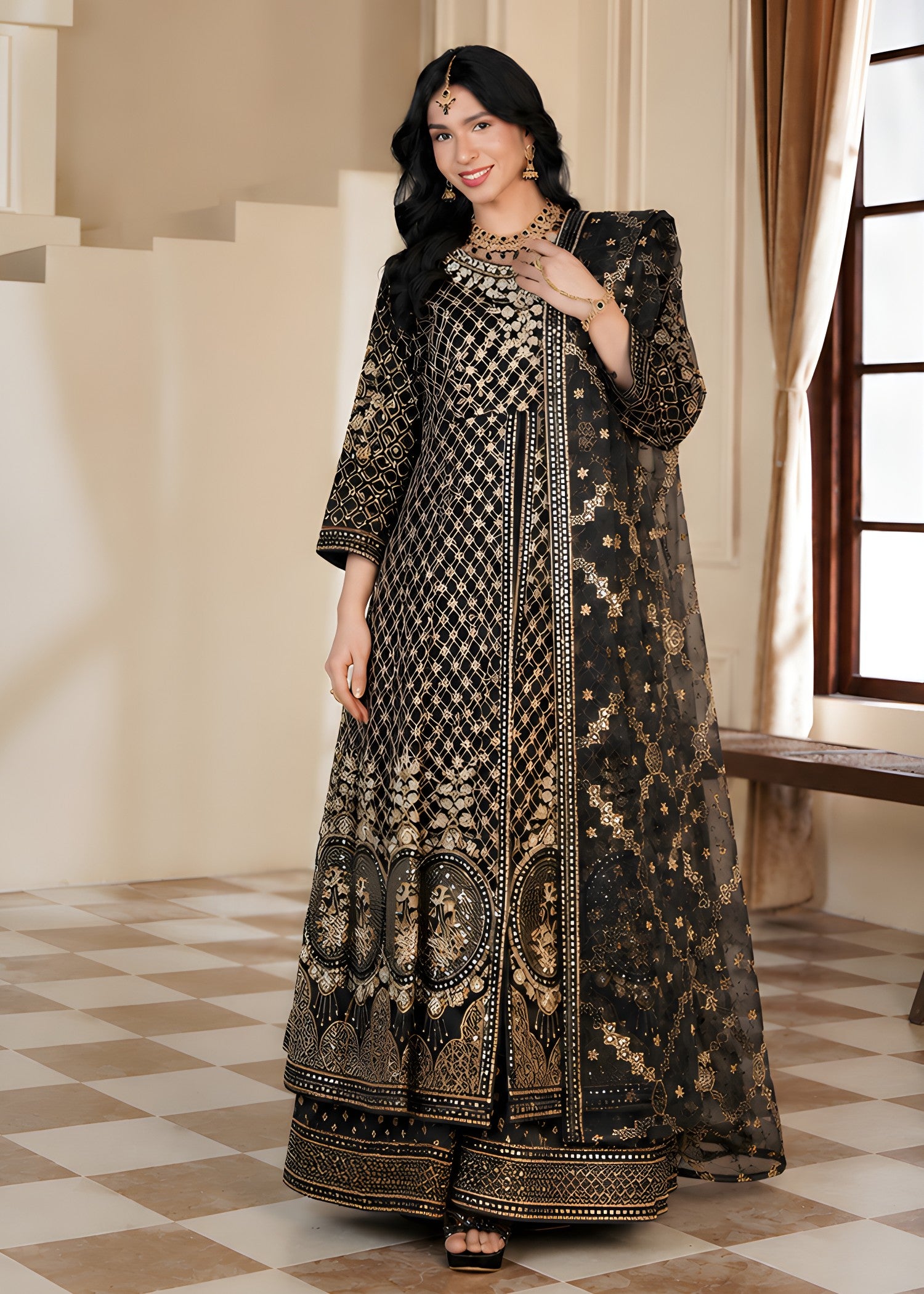organza Maxi in Black, gold