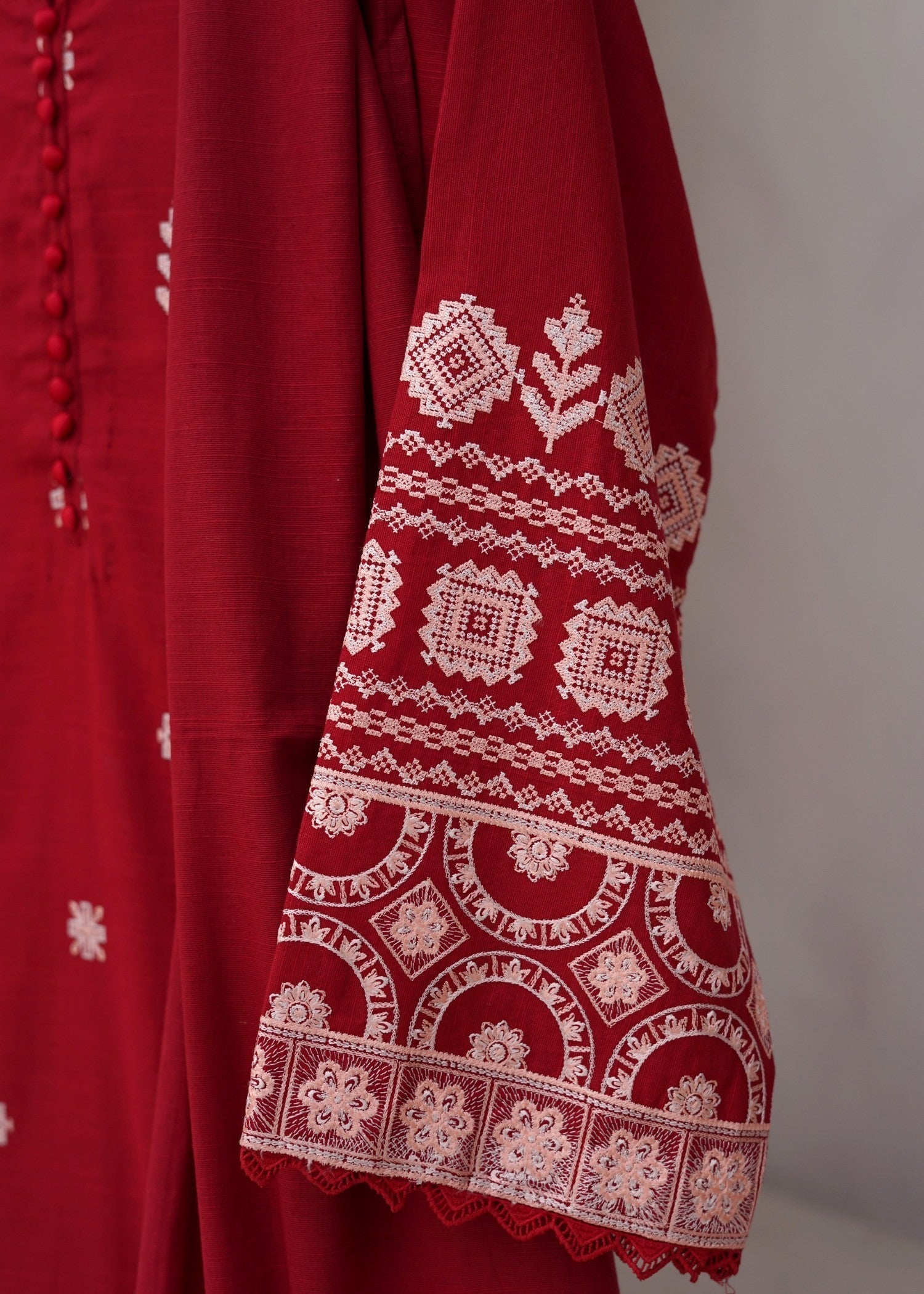 khaddar Kurta Set in Red