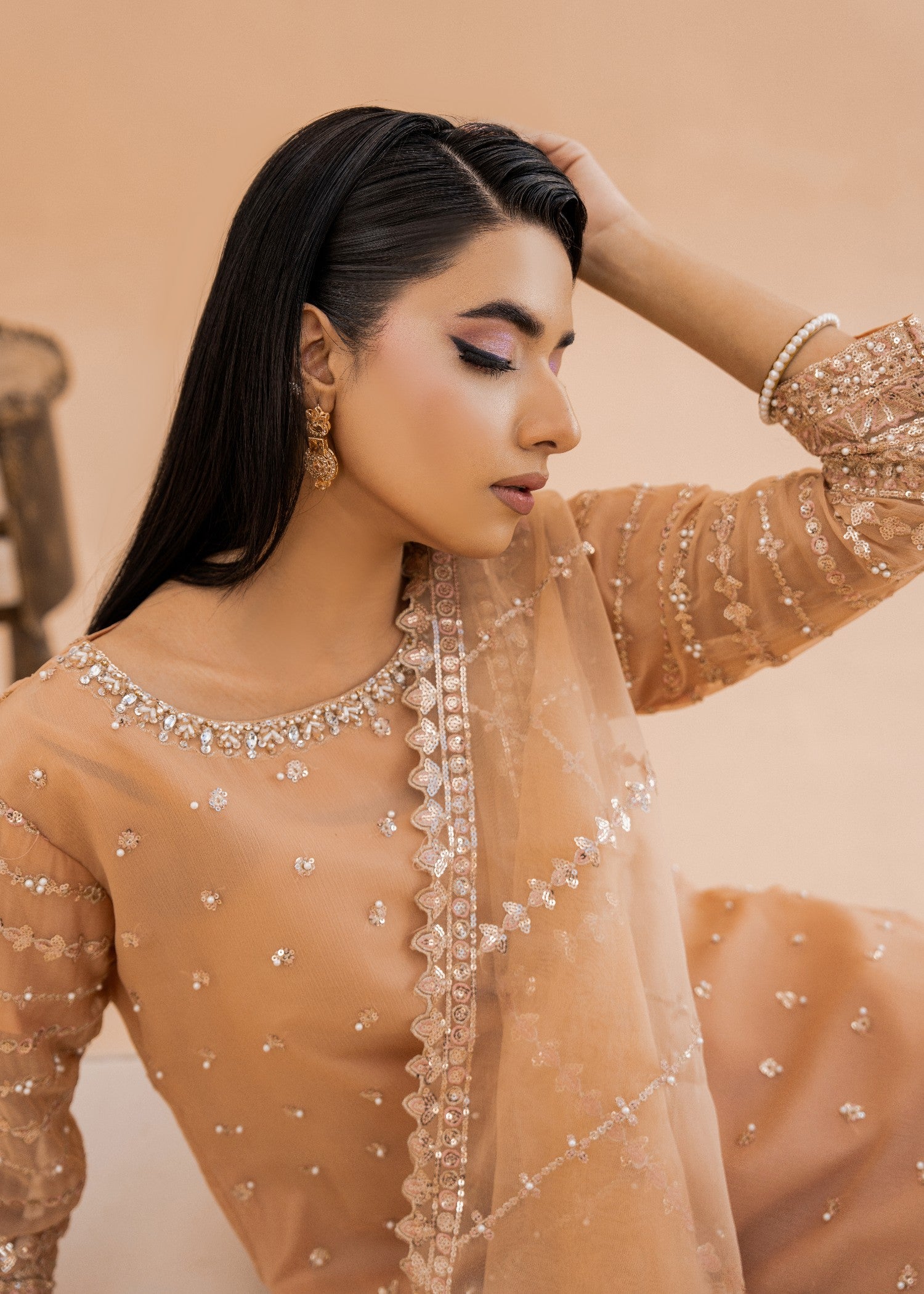 chiffon Kurta Set in Buttercream