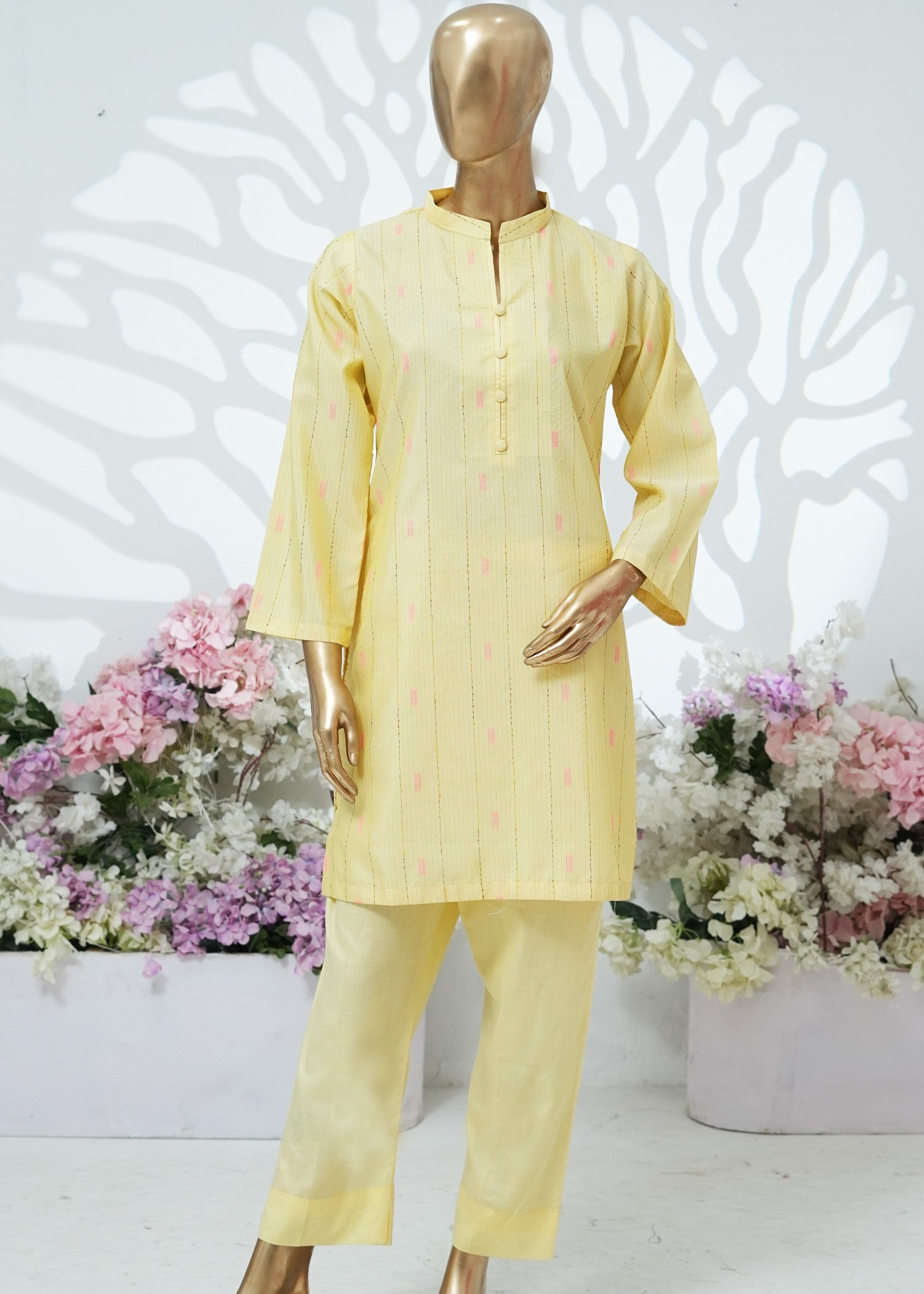 yarn dyed jacquard Kurta Set in Lemonade
