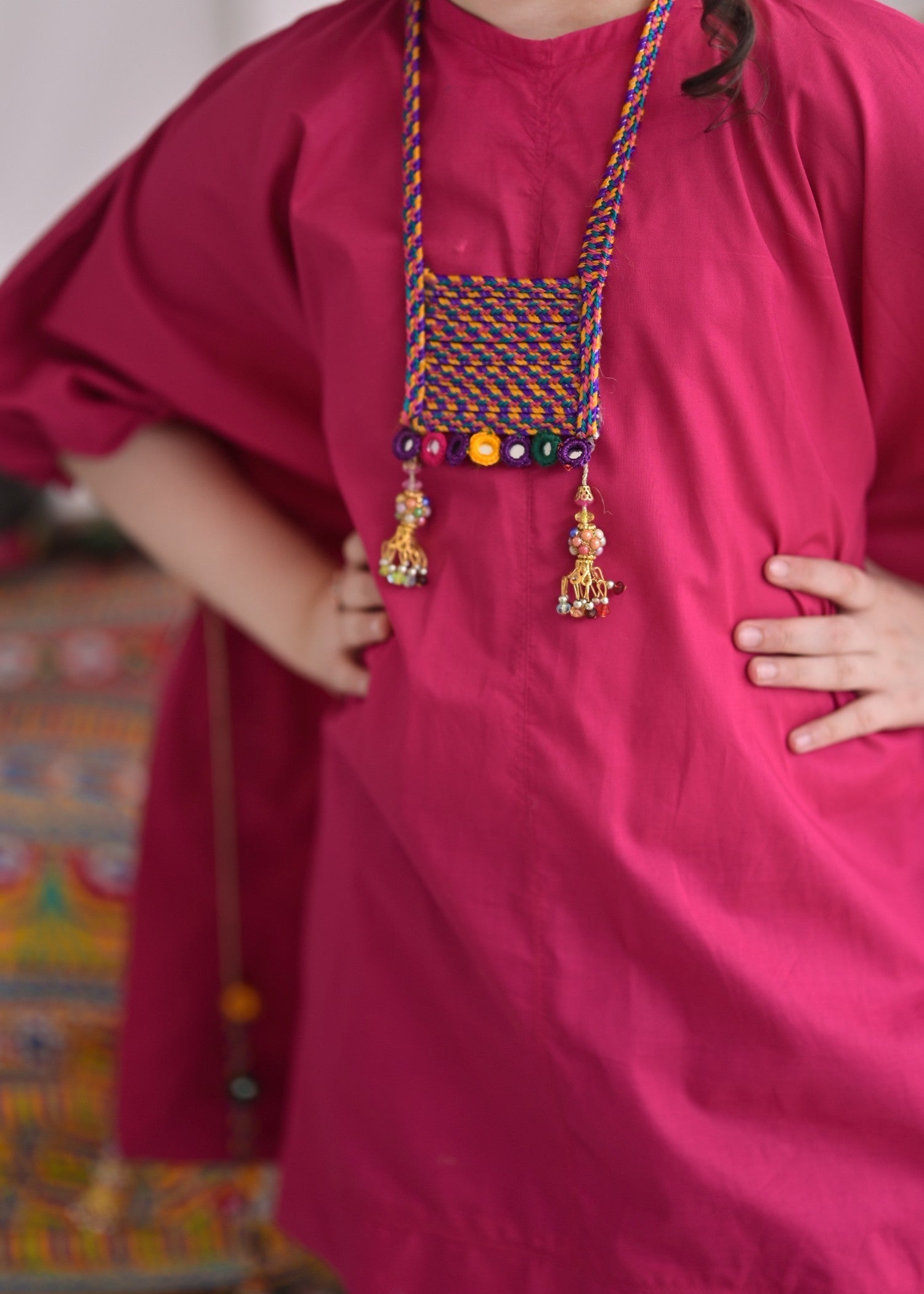 cotton Kaftan in Shocking pink