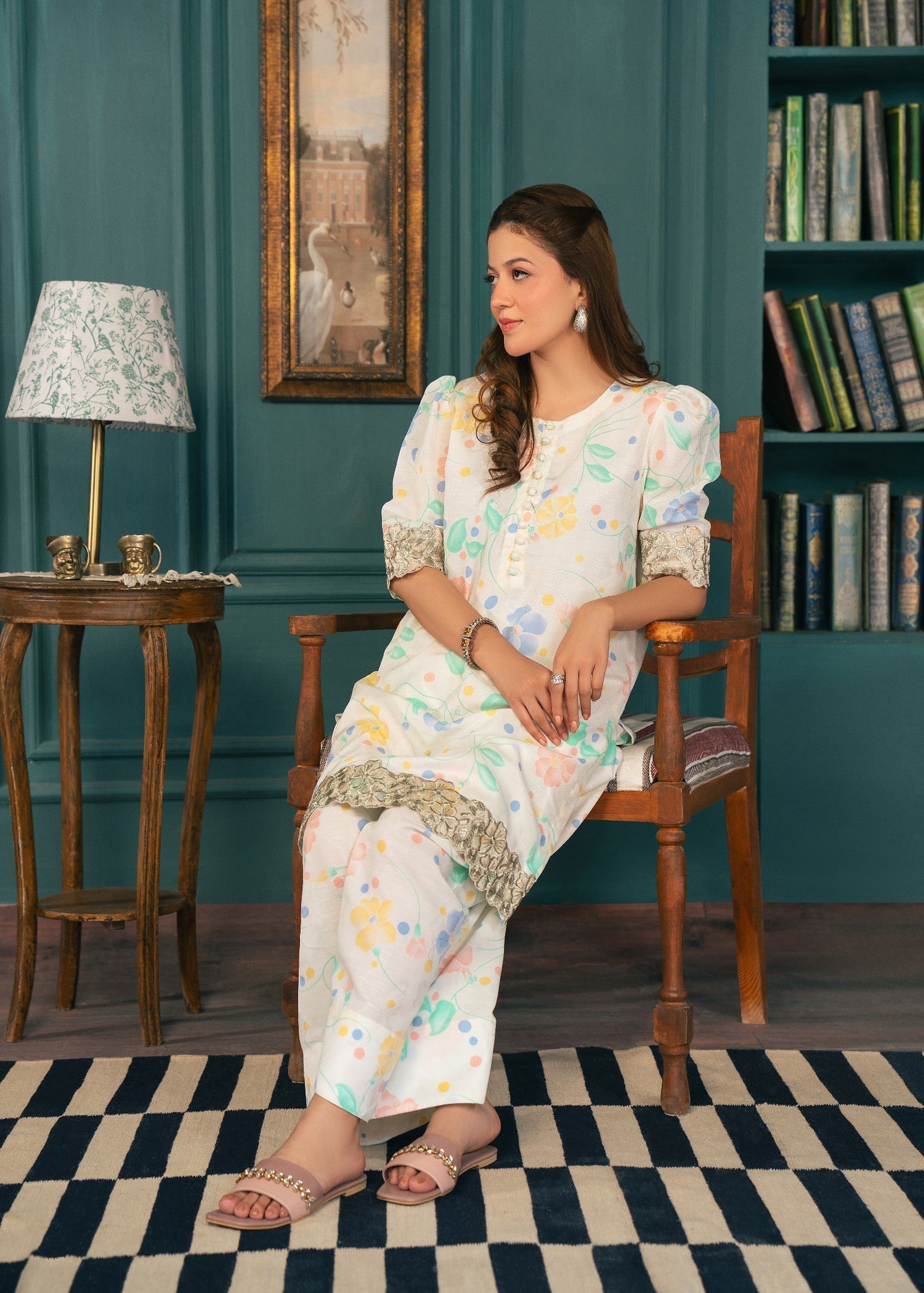 cotton dobby Kurta Set in Cream