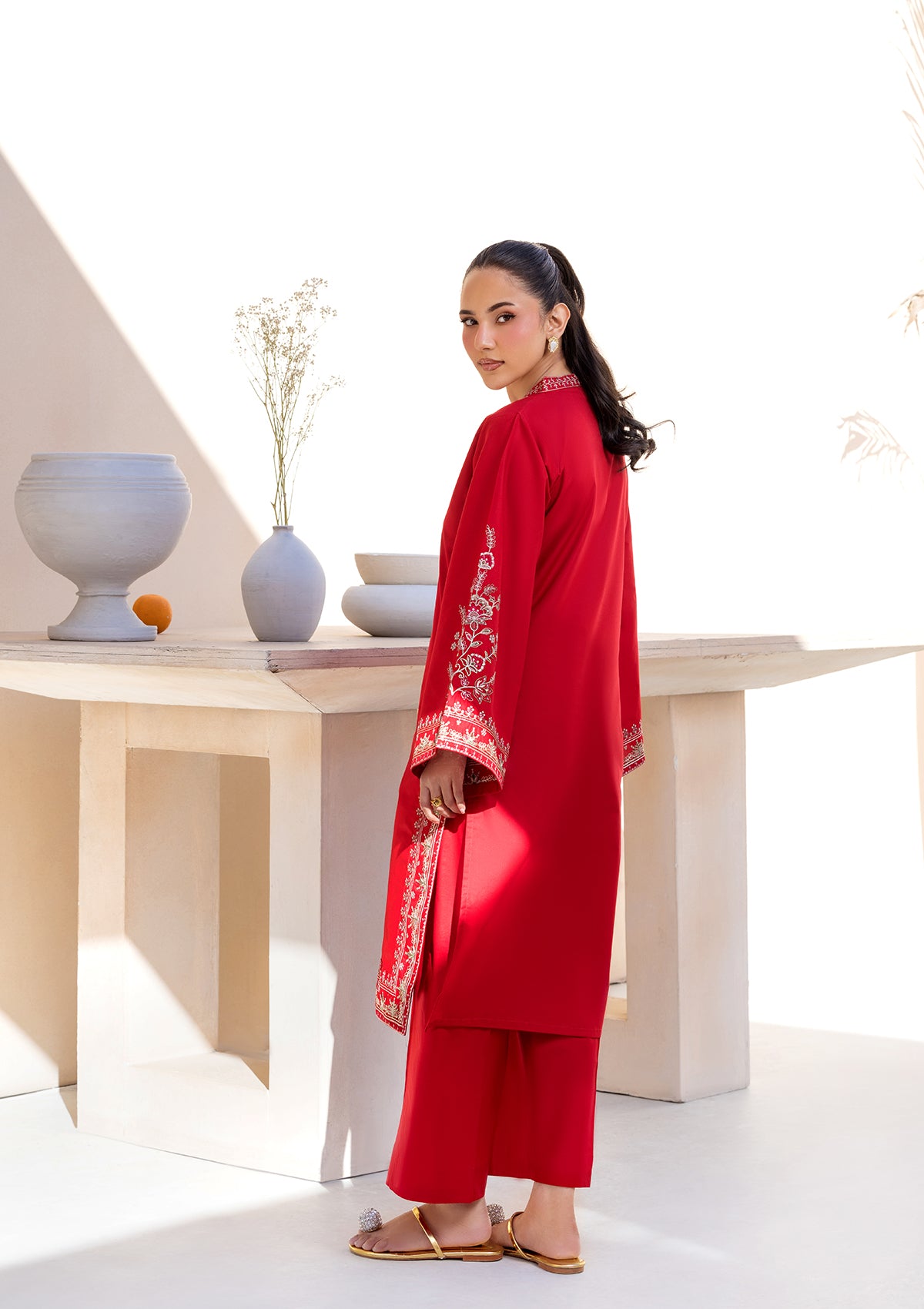 cotton Kurta Set in Red