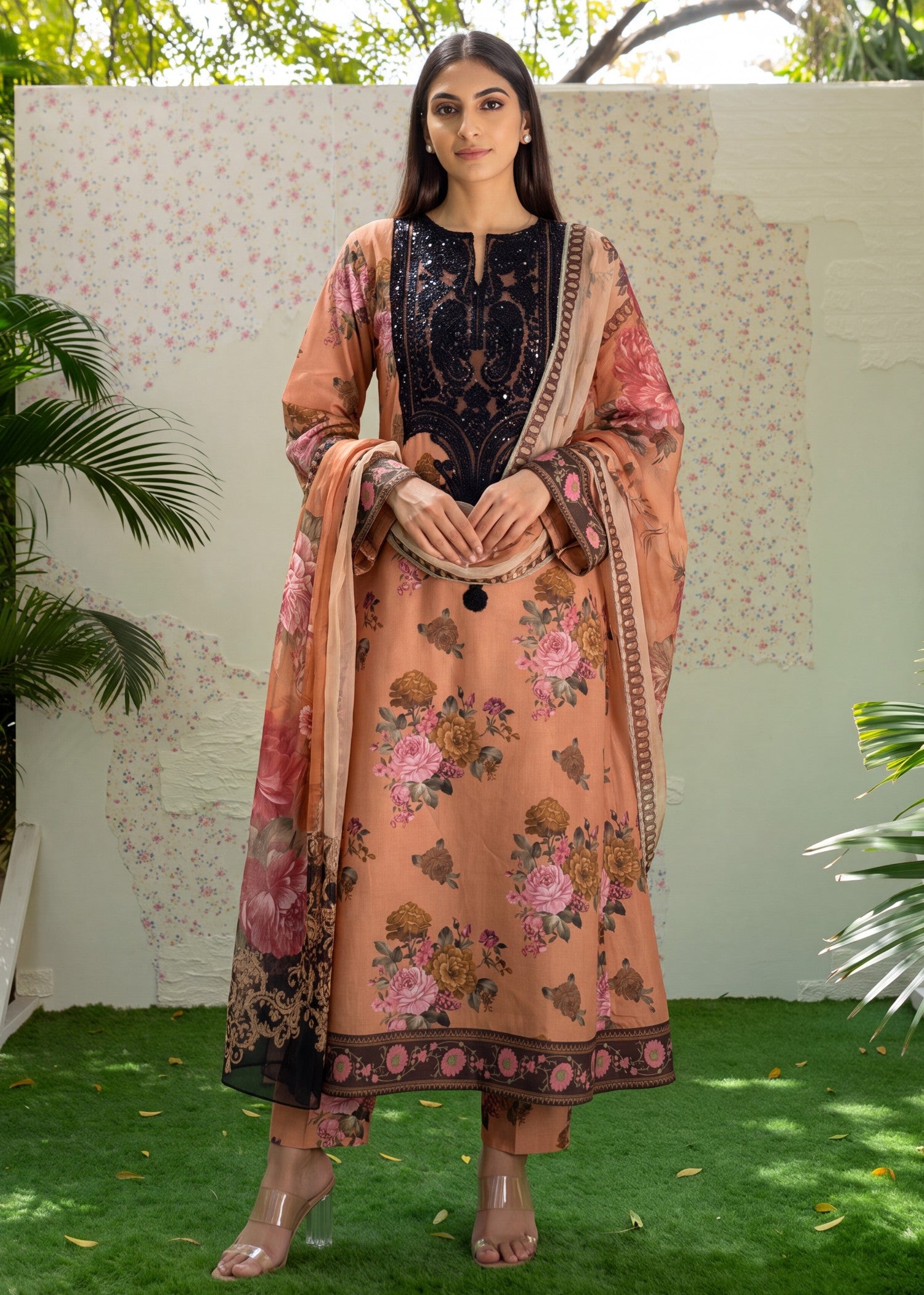 lawn Kurta Set in Toast orange
