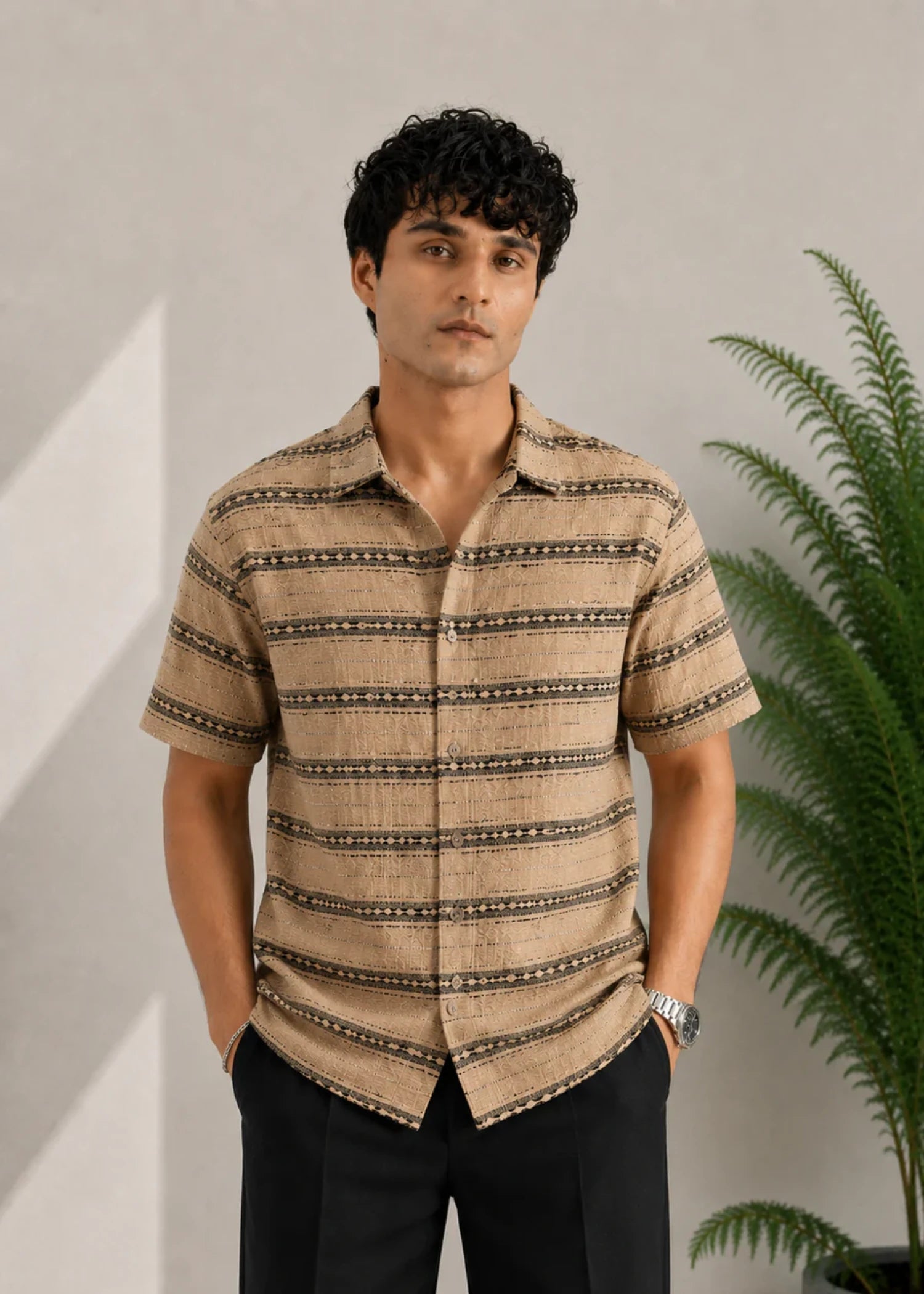 cotton Casual Shirt in Sand brown