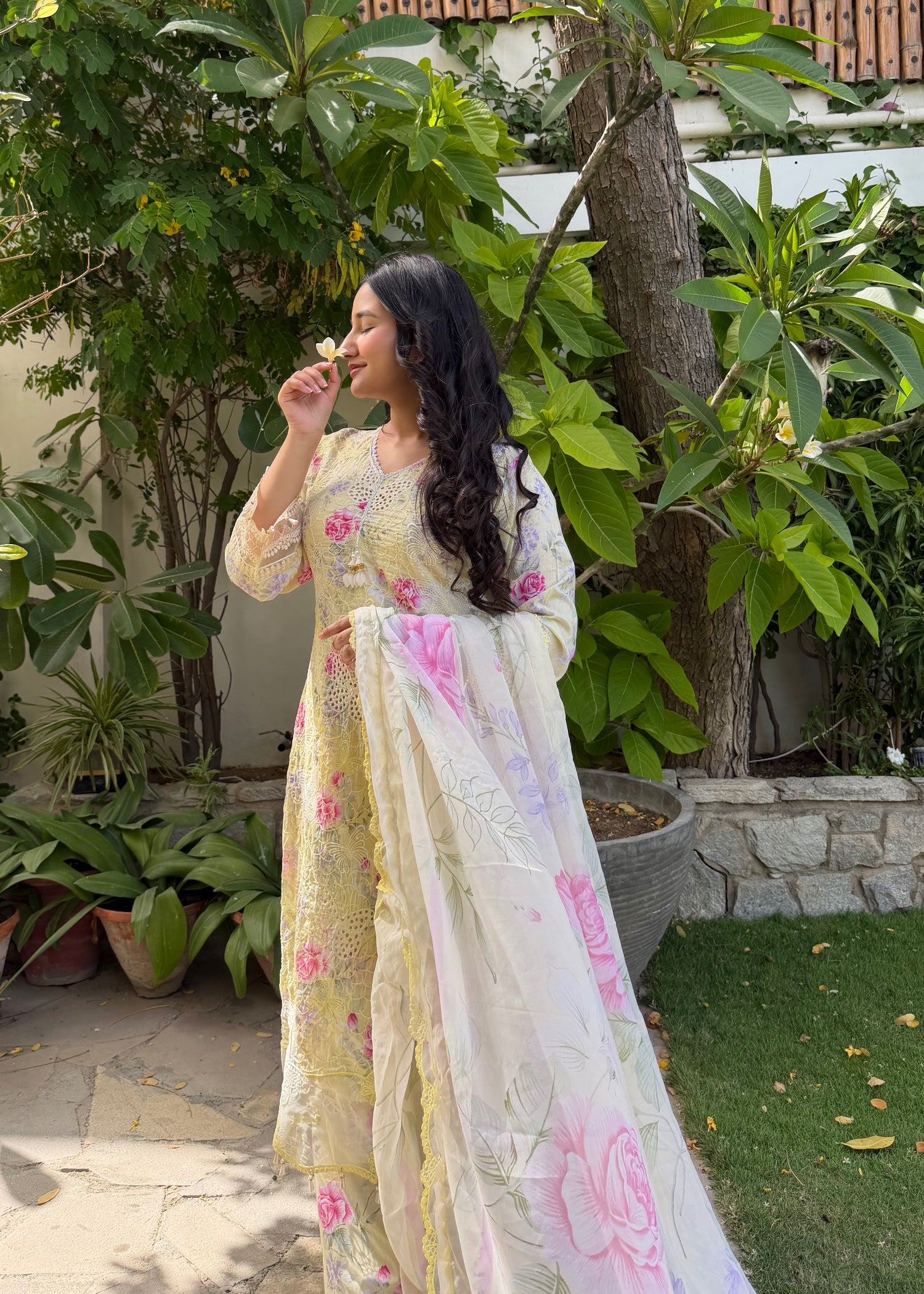 lawn Kurta Set in Beige, mellow yellow