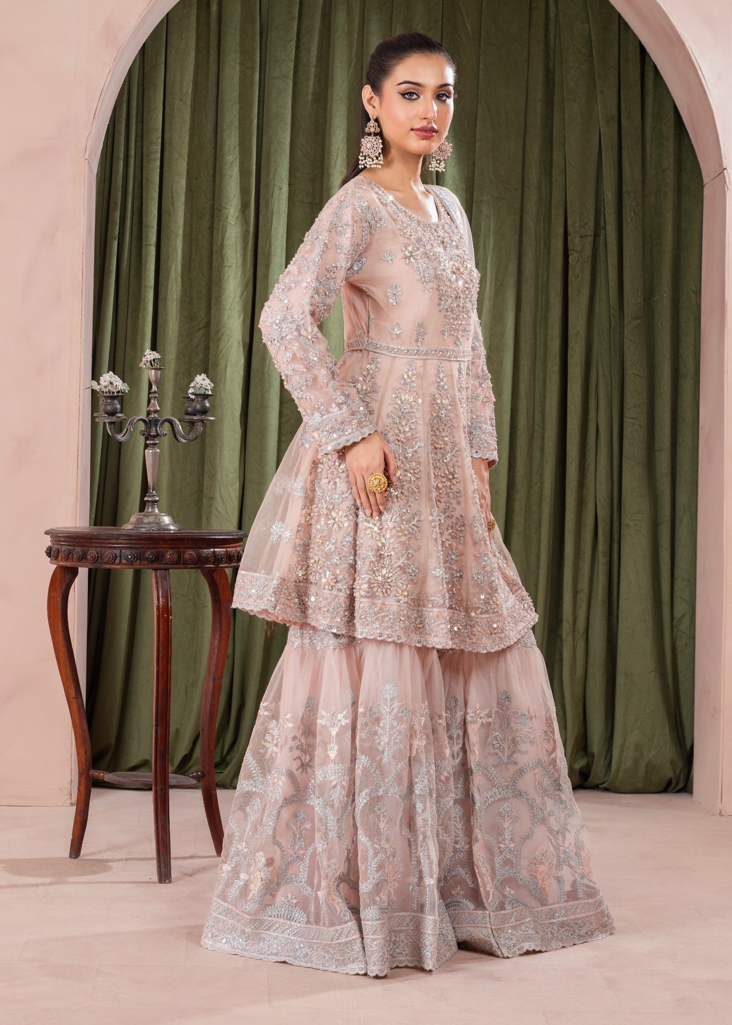 net Peplum in Baby pink