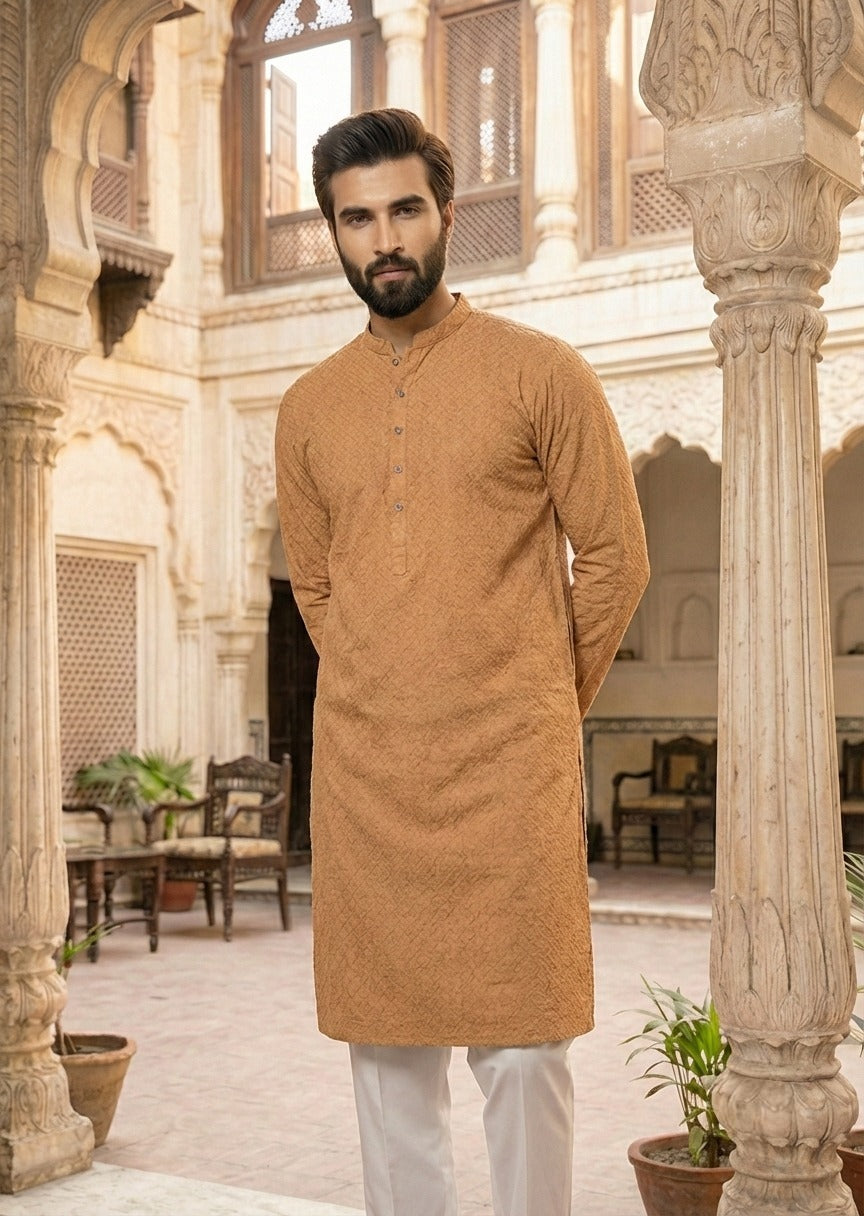 chikankari cotton Kurta in Orange