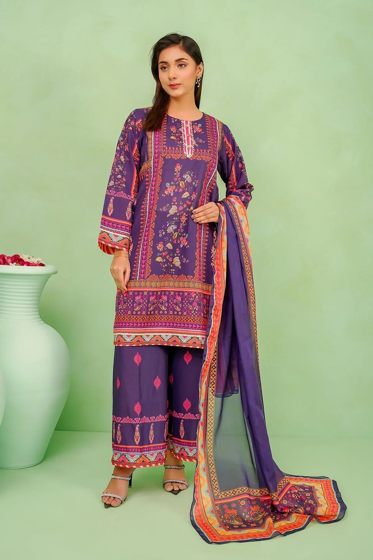 poly lawn Kurta Set in Indigo