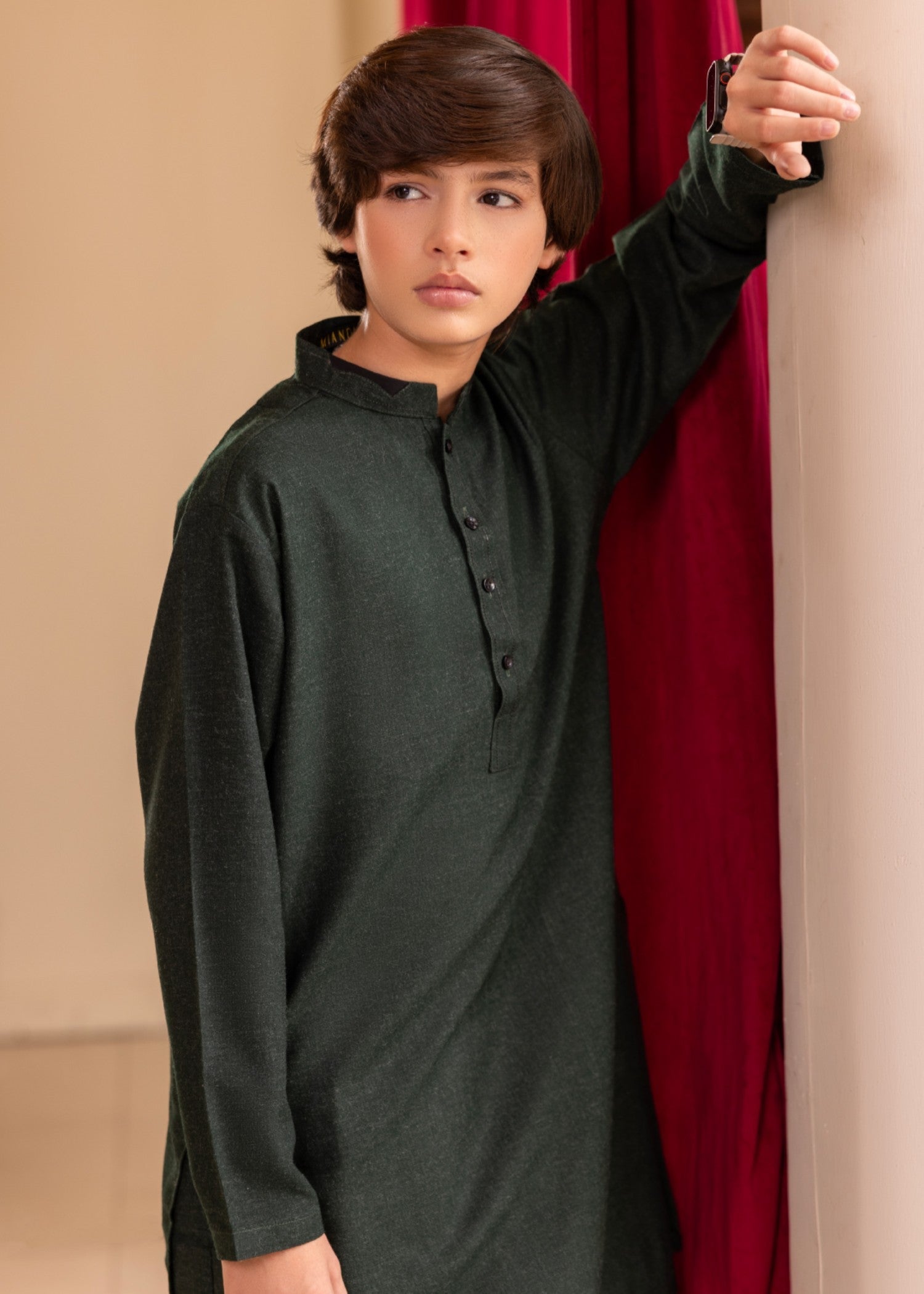 wool Kurta Set in Green