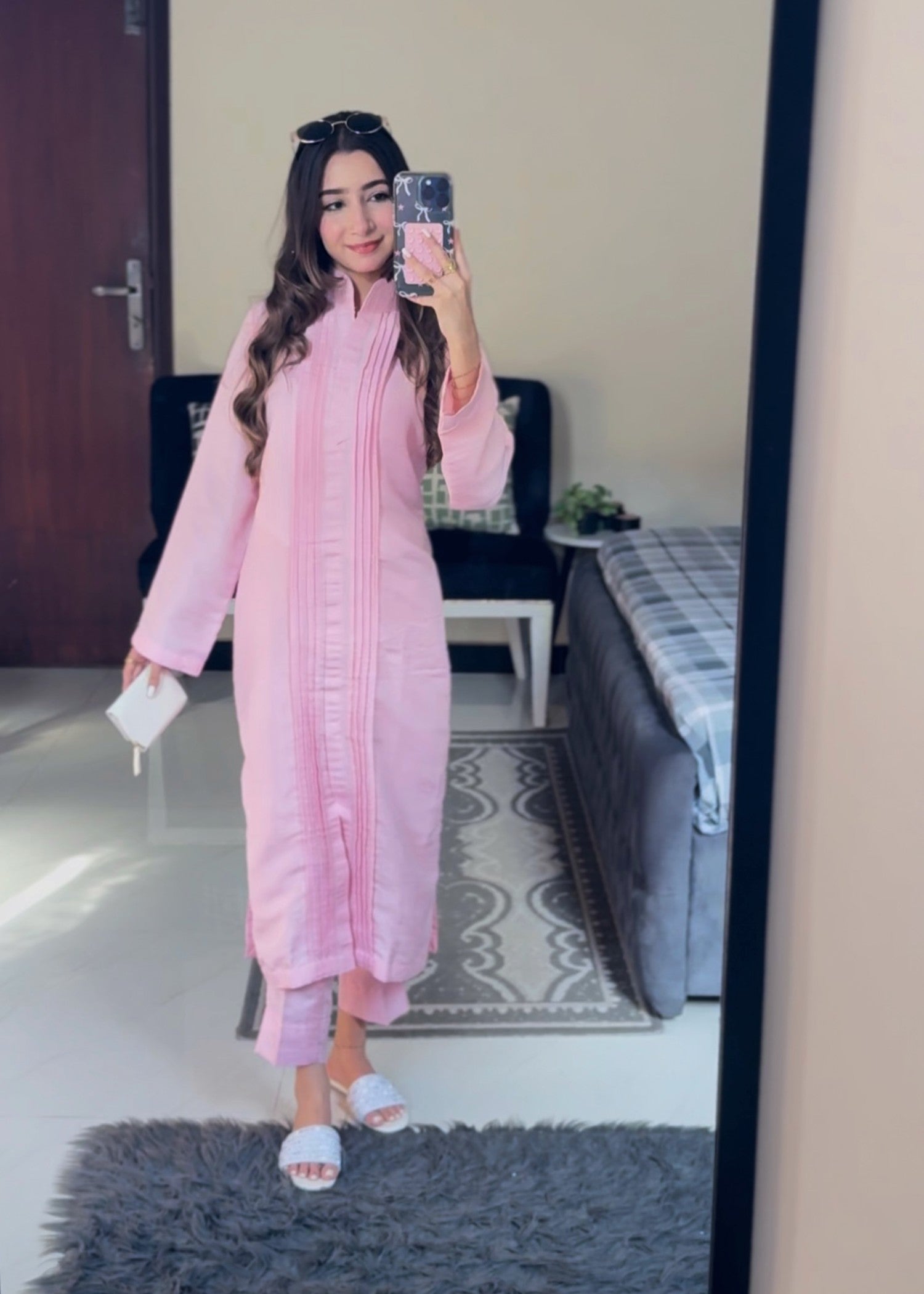 indian raw silk Kurta Set in Baby pink