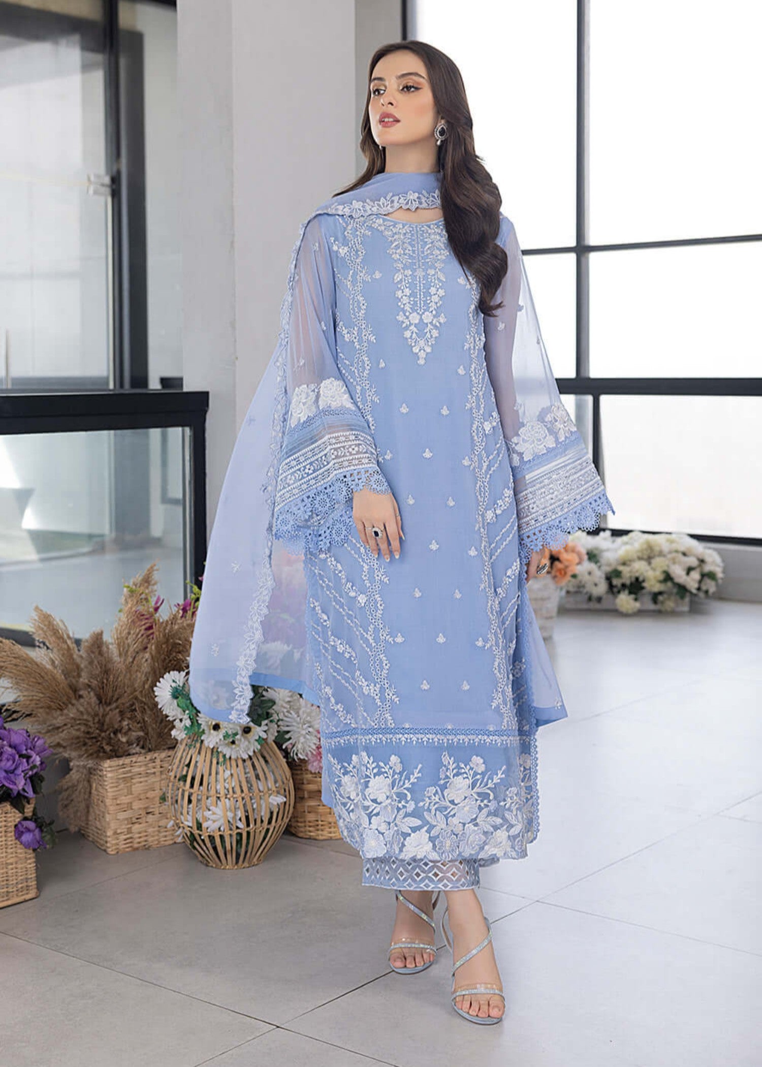 organza Kurta Set in Baby blue