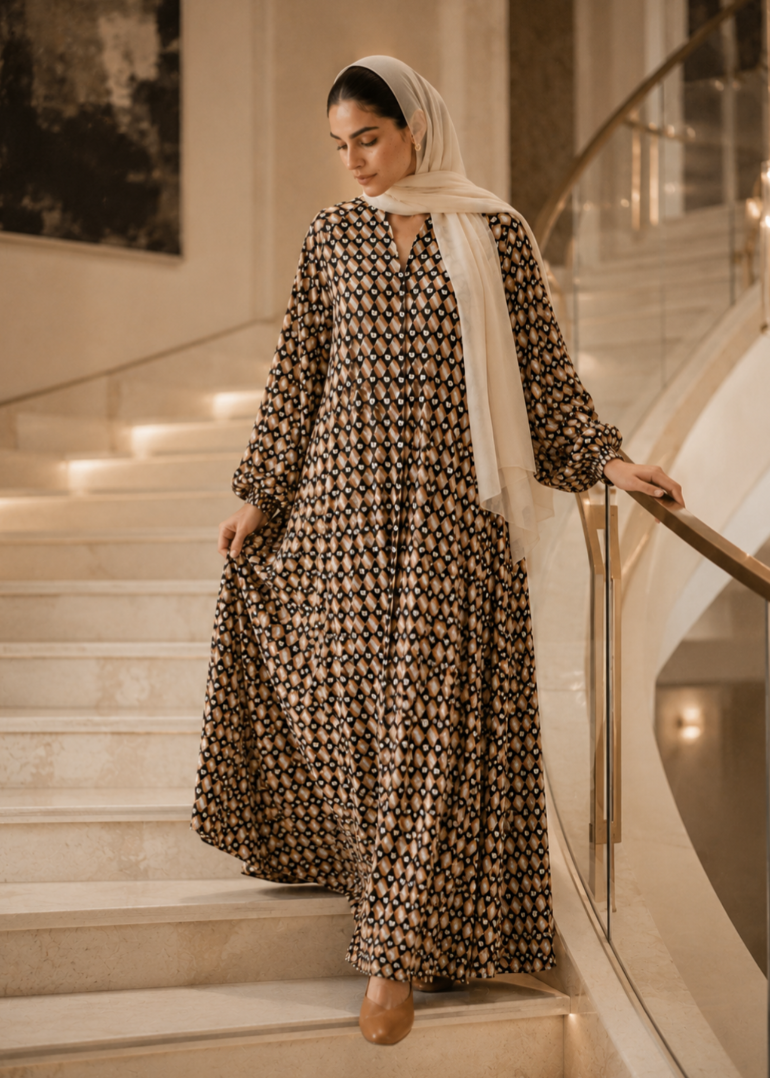 lawn Abaya in Camel brown