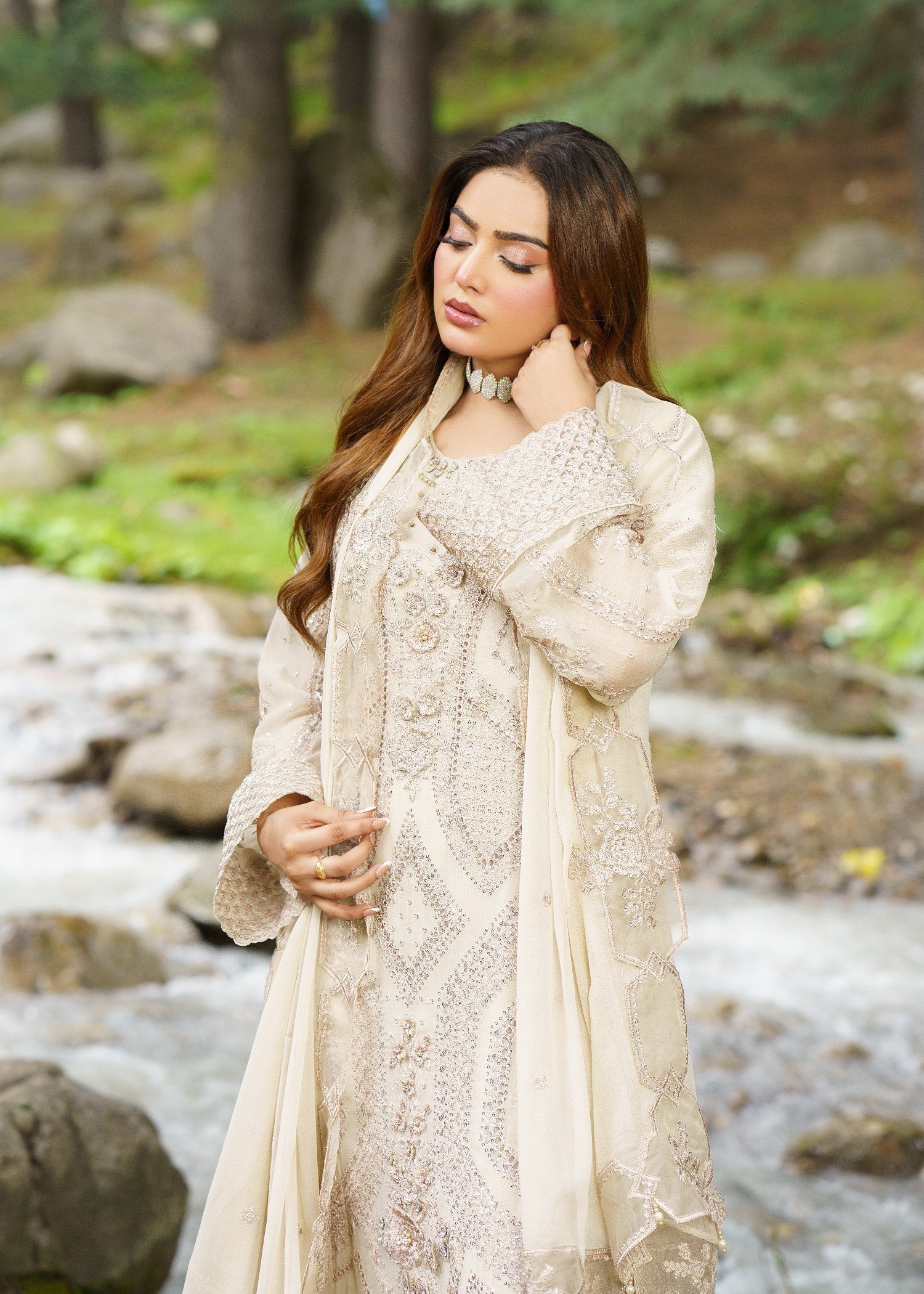 chiffon Kurta Set in Eggshell