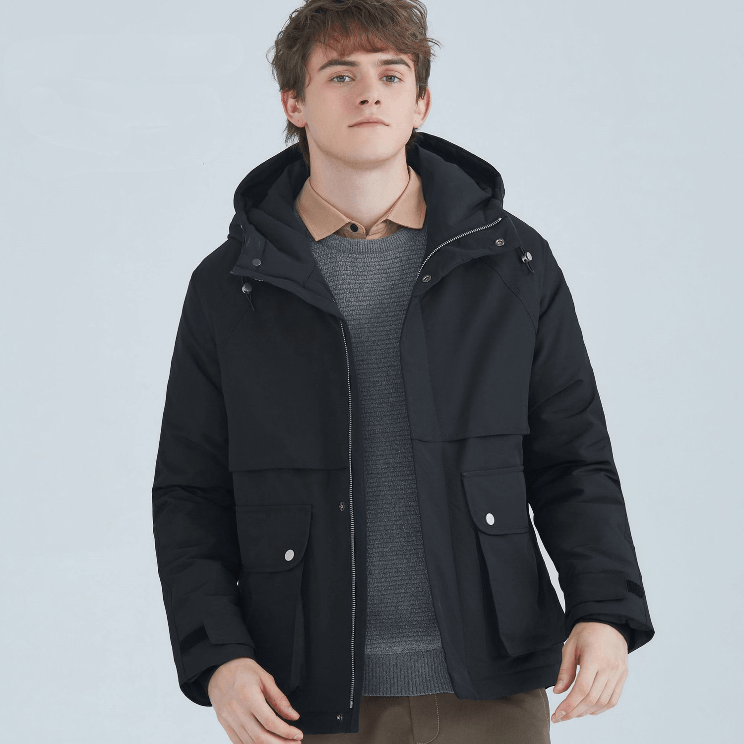 All-Match Short White Duck down Hooded Jacket Men