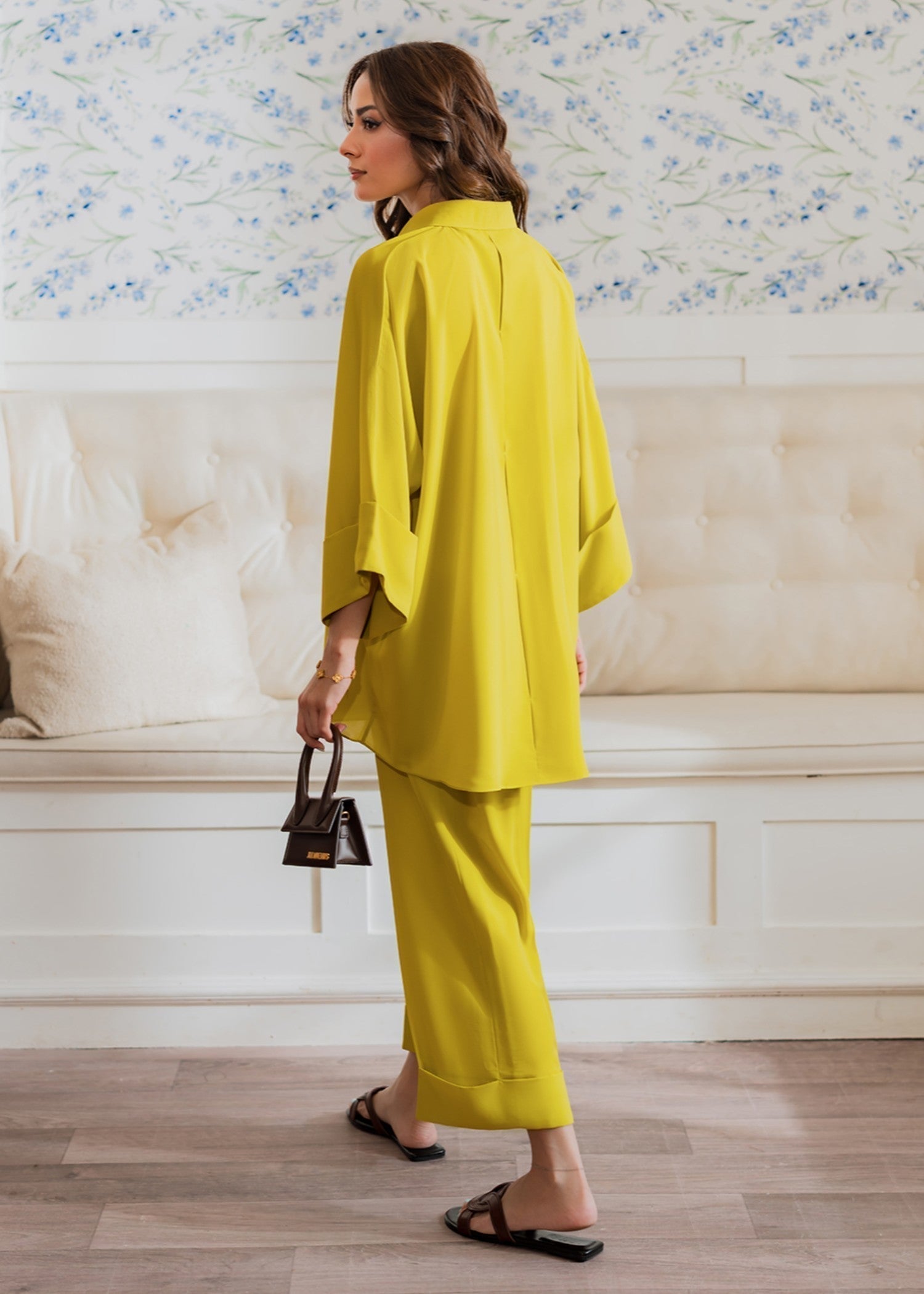 georgette Co Ord Sets in Yellow green