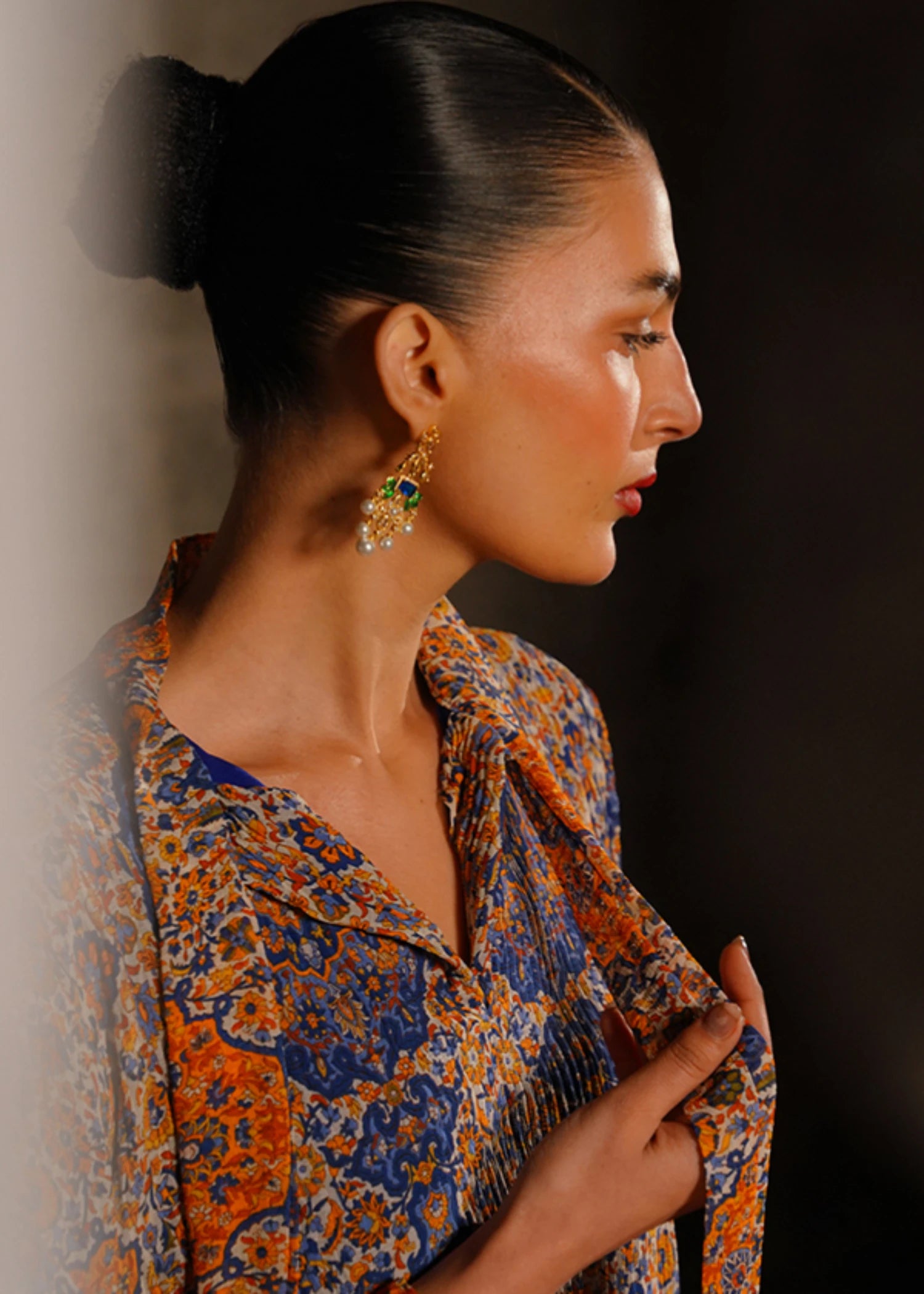 crinkle chiffon Kaftan in Burnt orange