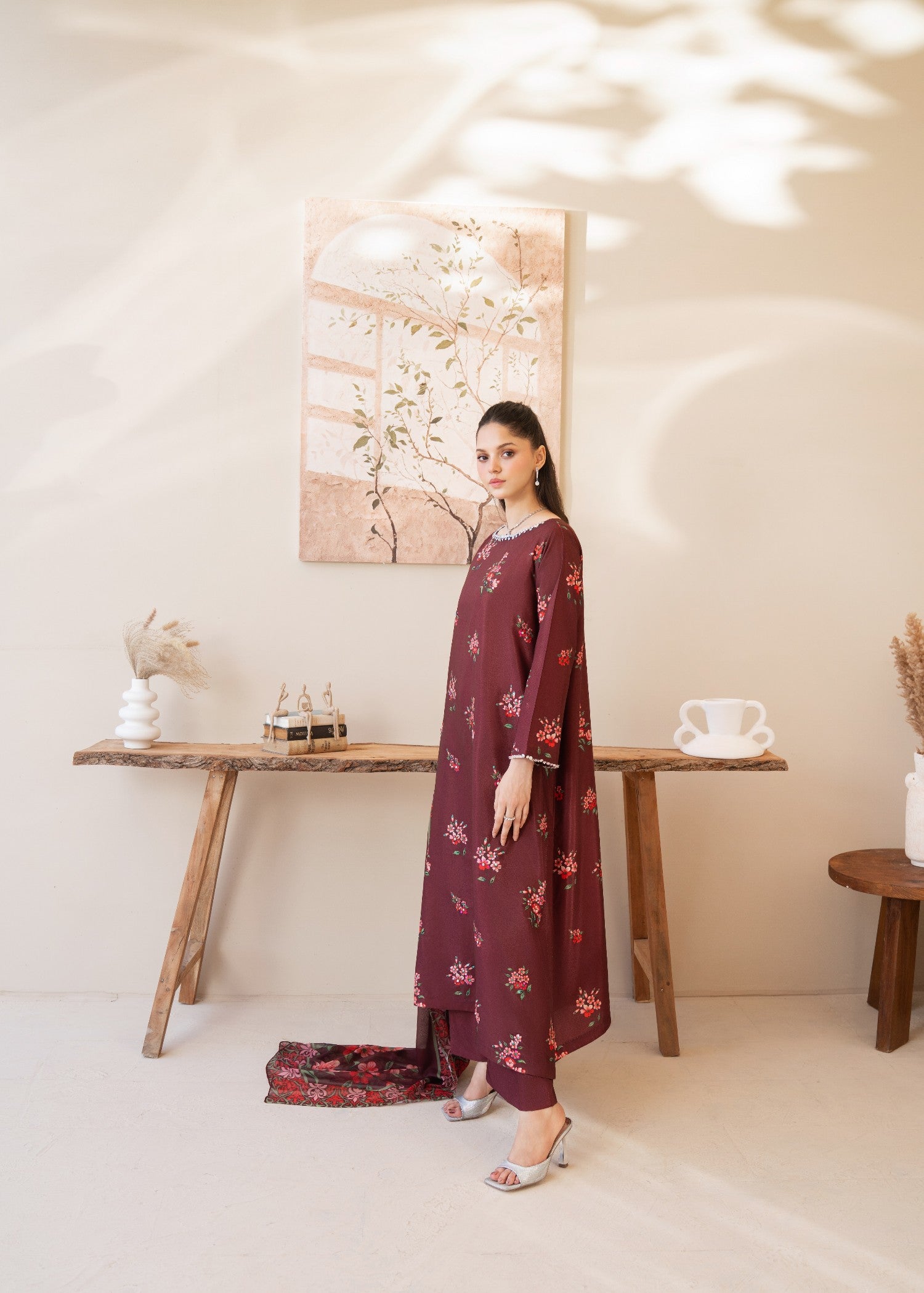 silk grip Kurta Set in Blood red, salmon pink, carnation pink