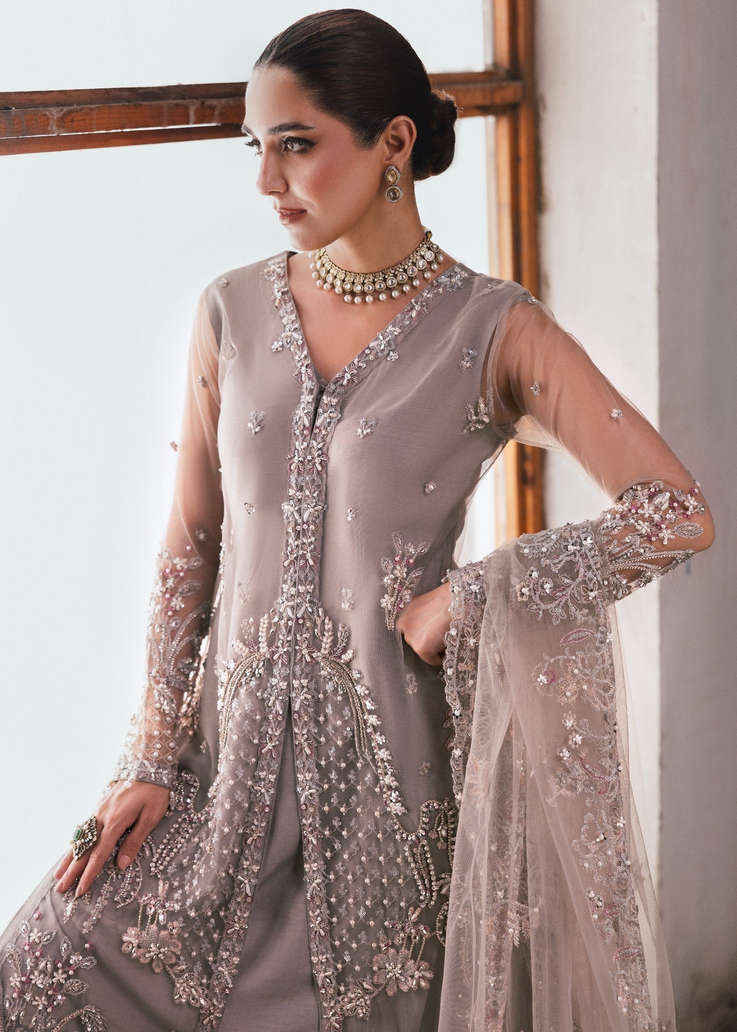 net Sharara in Pastel grey
