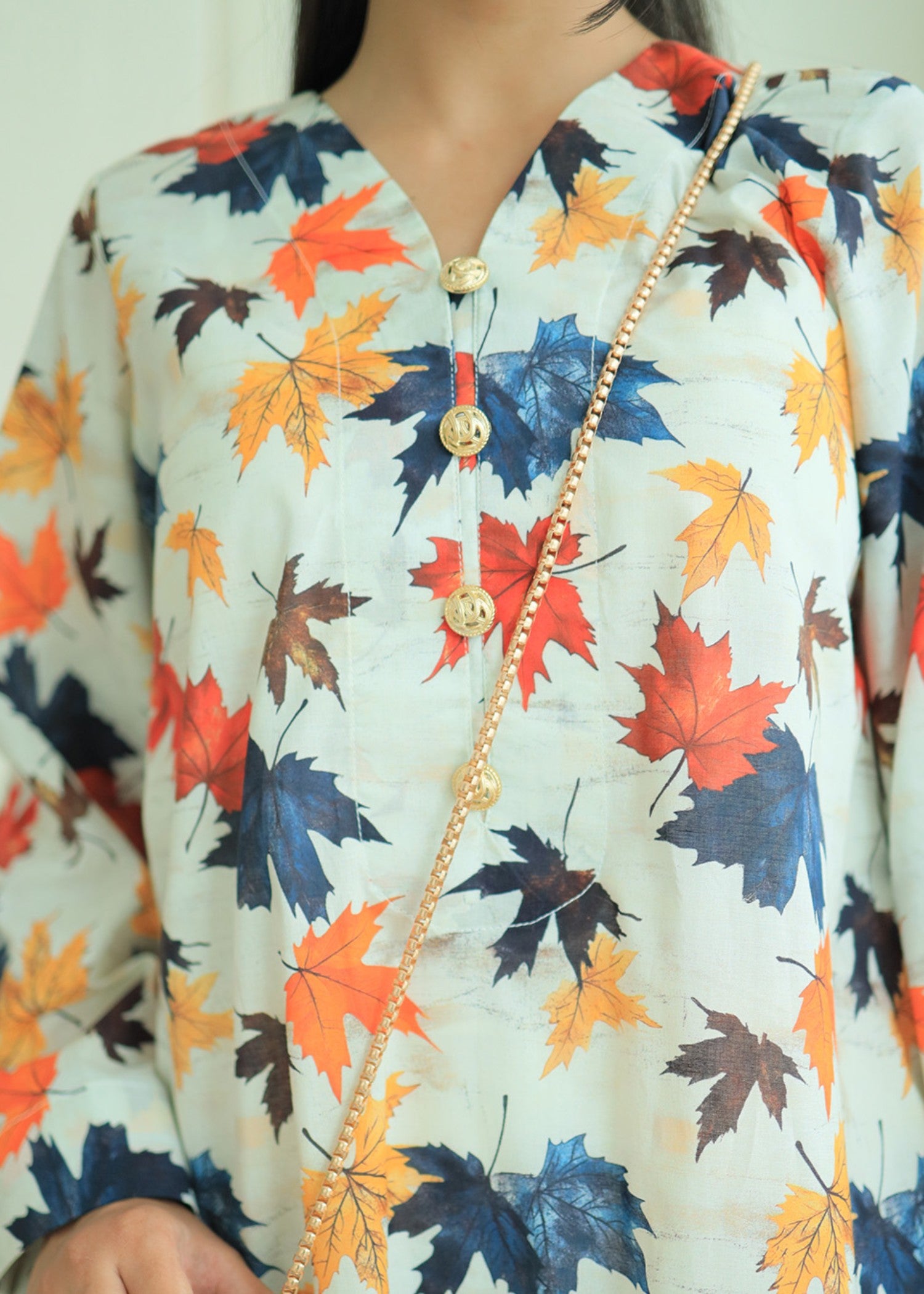 lawn Kurta Set in Beige, pumpkin orange, pale yellow