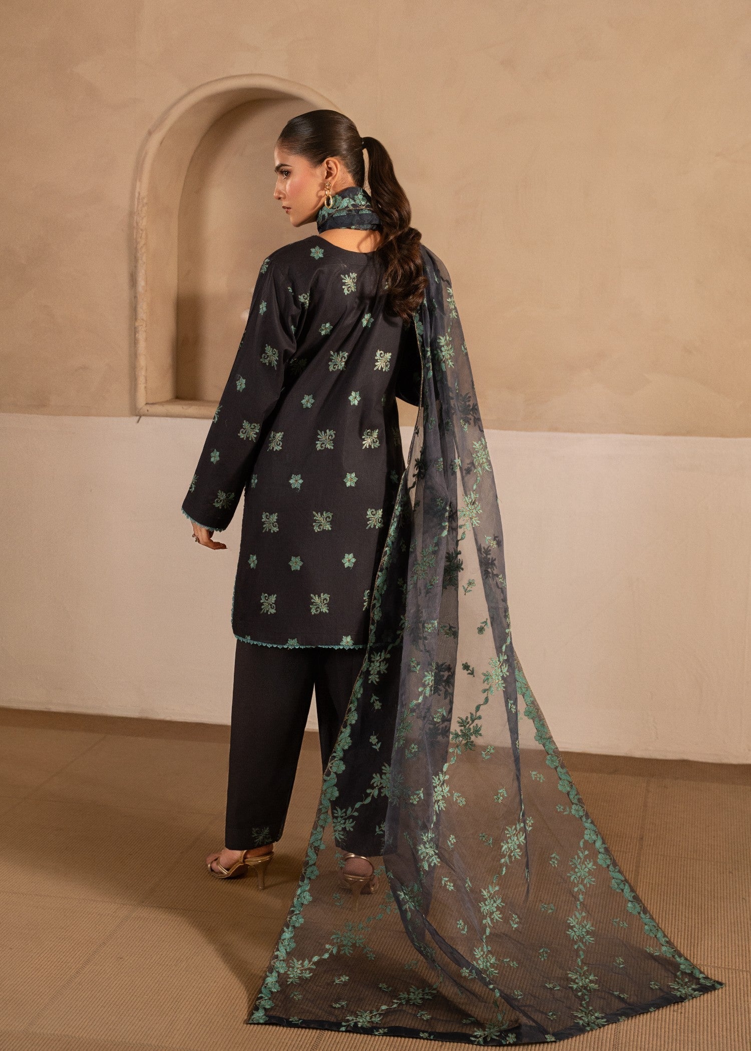cotton Kurta Set in Charcoal black