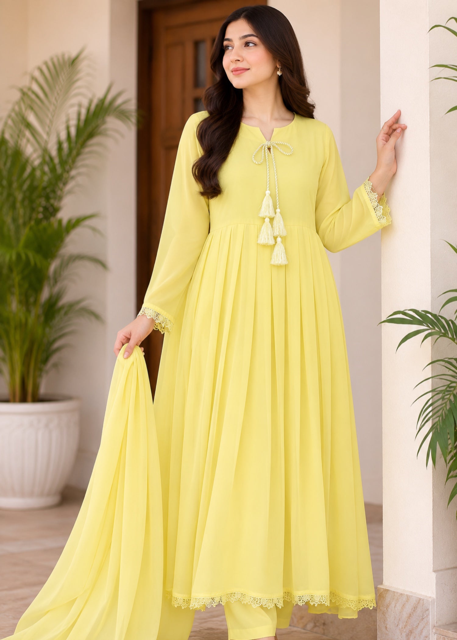 crinkle chiffon Maxi in Yellow