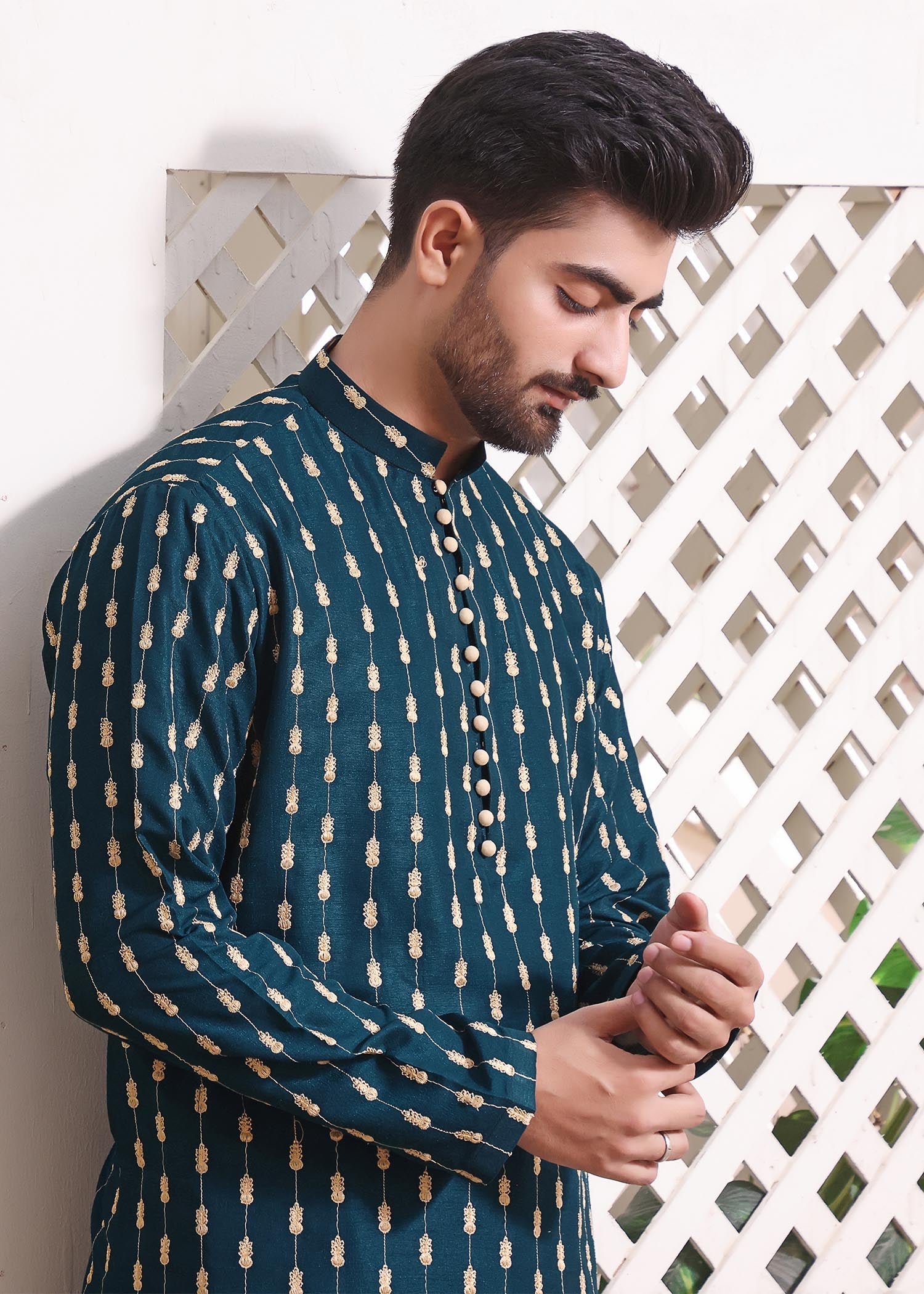 raw silk Kurta Set in Dark green