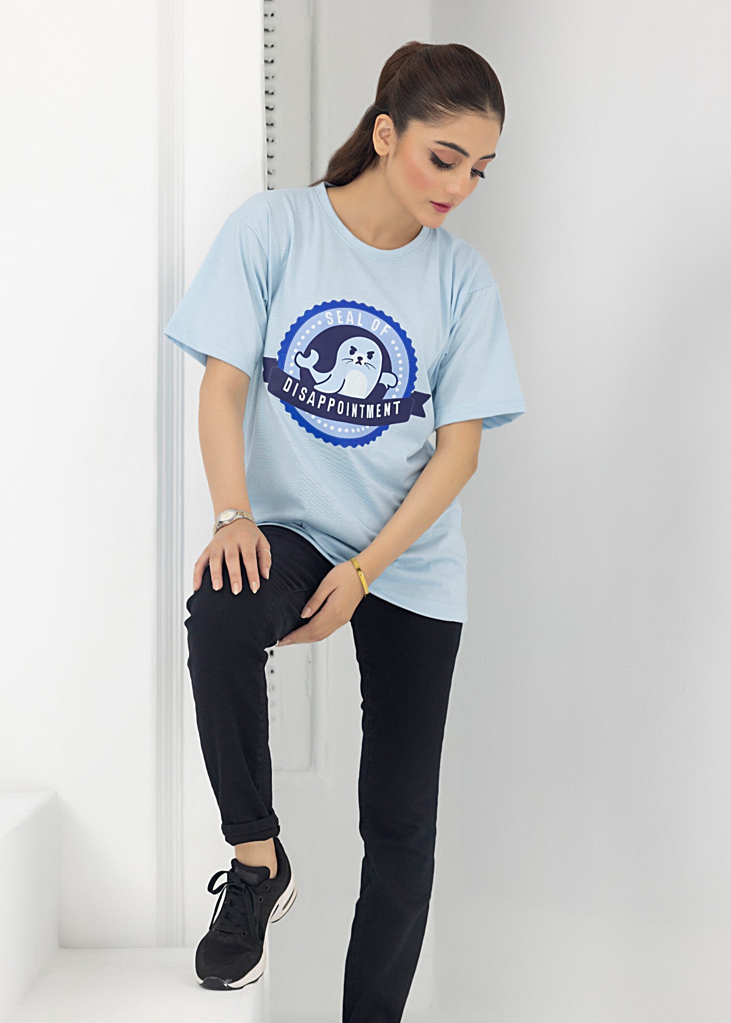 single jersey knit T Shirt in Ice blue