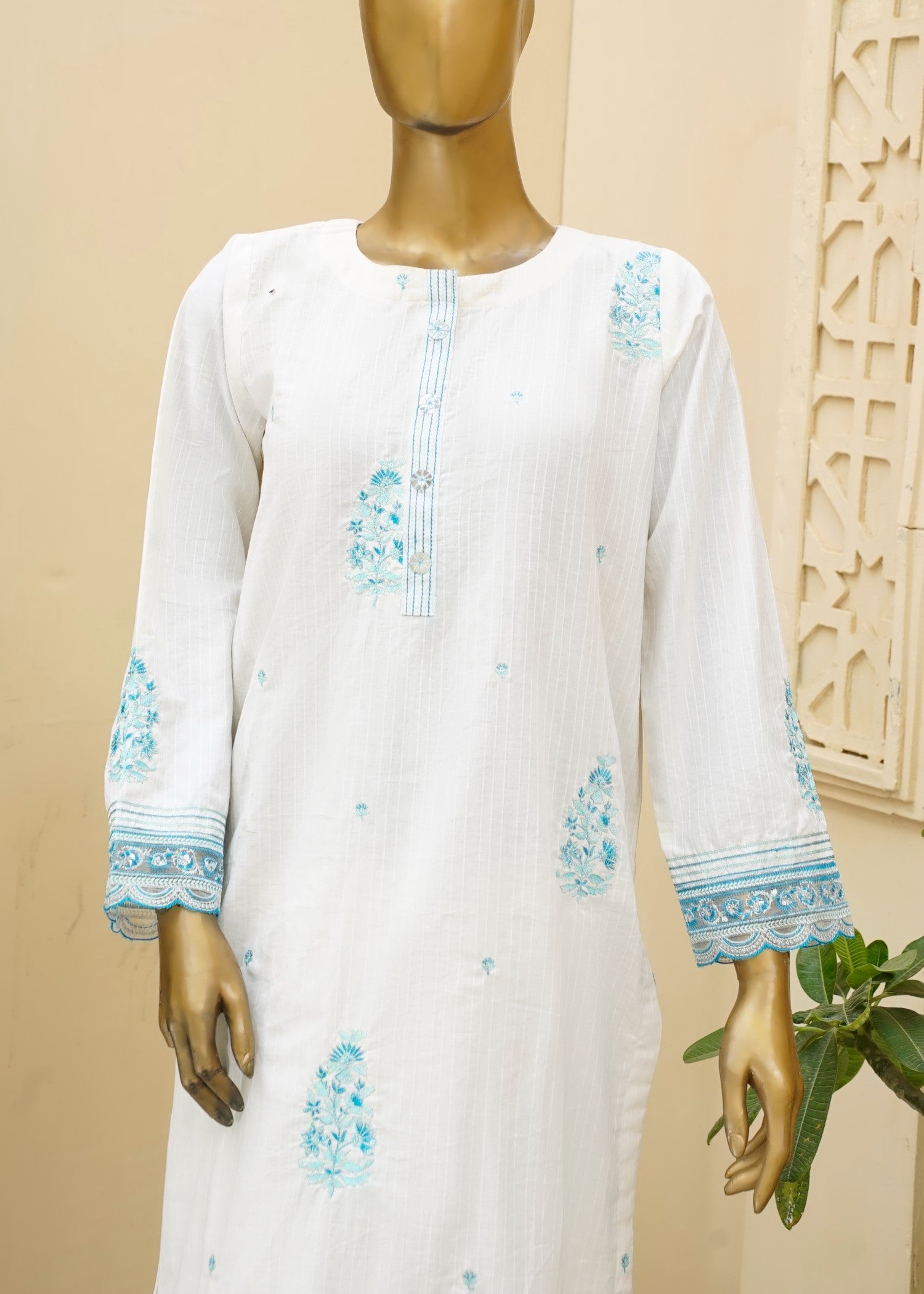 cotton dobby Kurta Set in Off-white