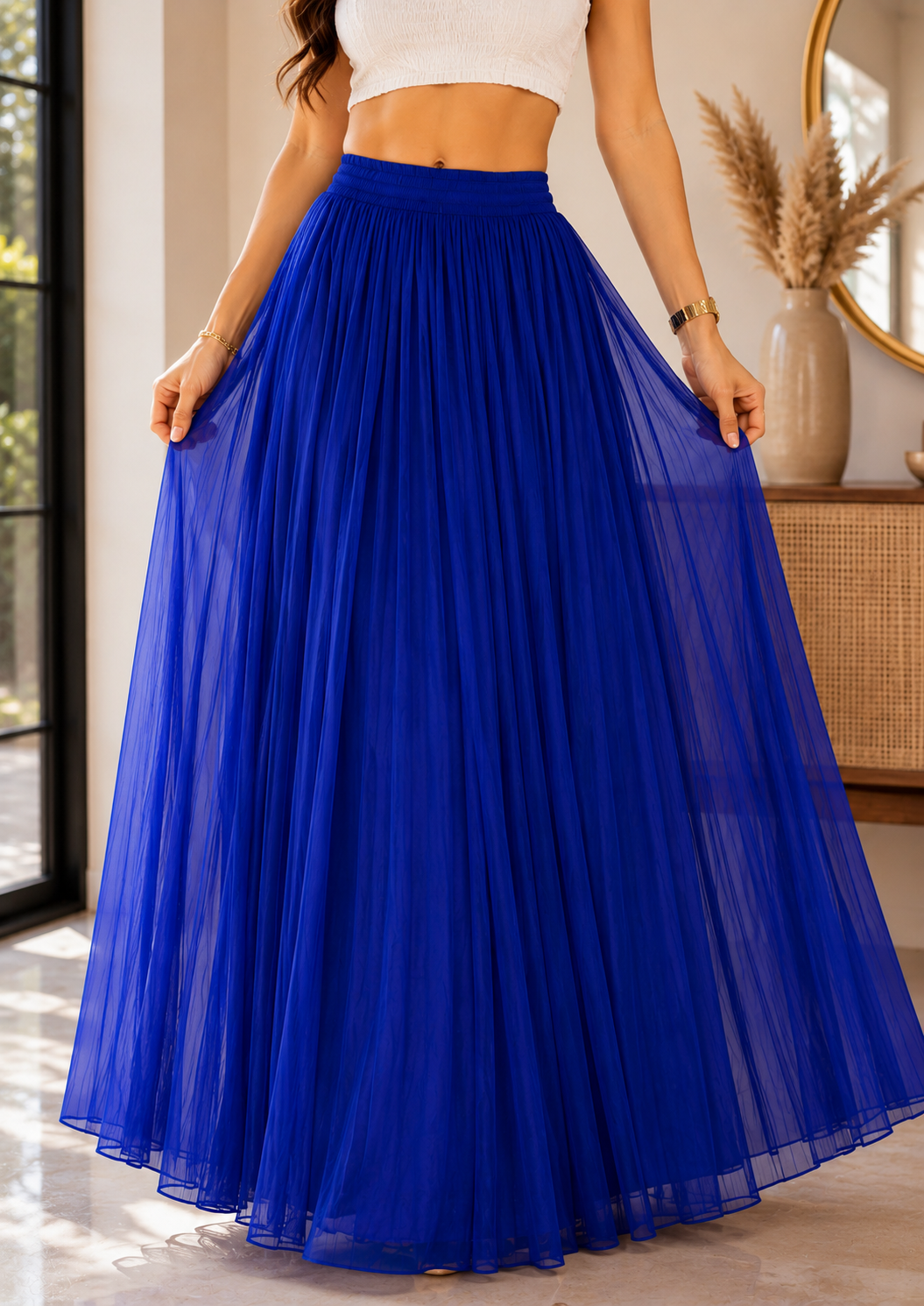 crinkle chiffon Skirt in Royal blue