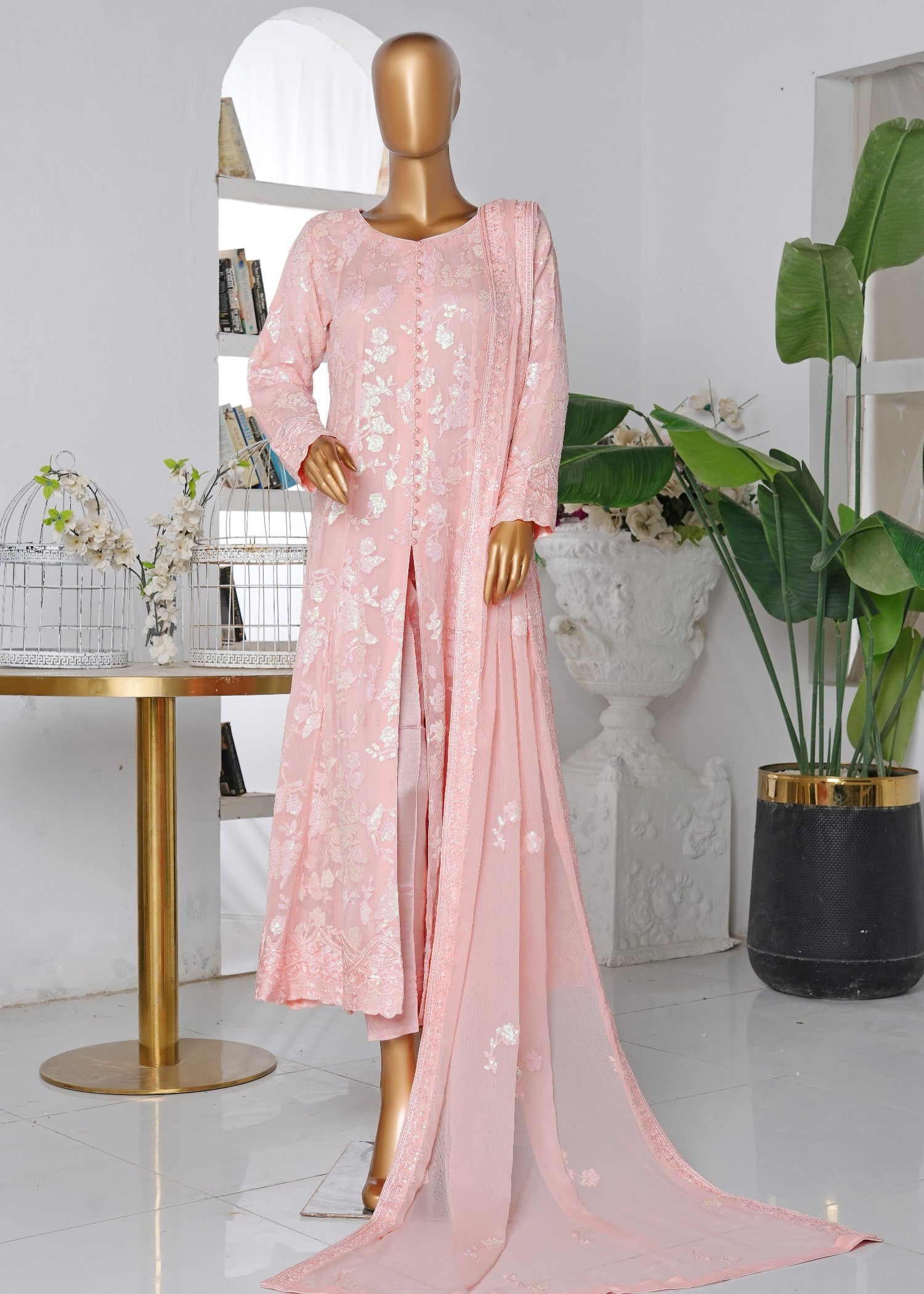 chiffon Pishwas in Blush pink