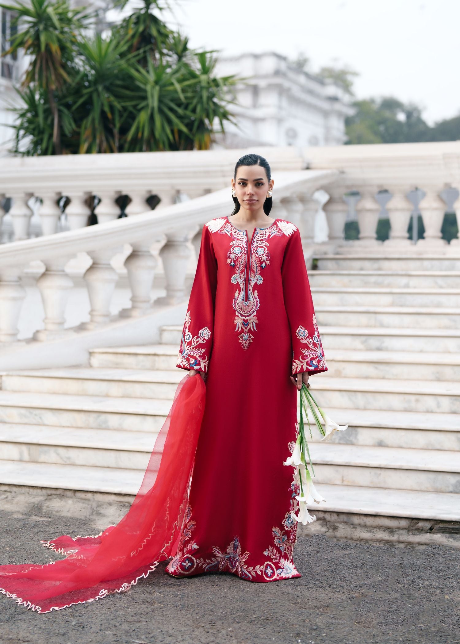 silk tissue Kaftan in Red