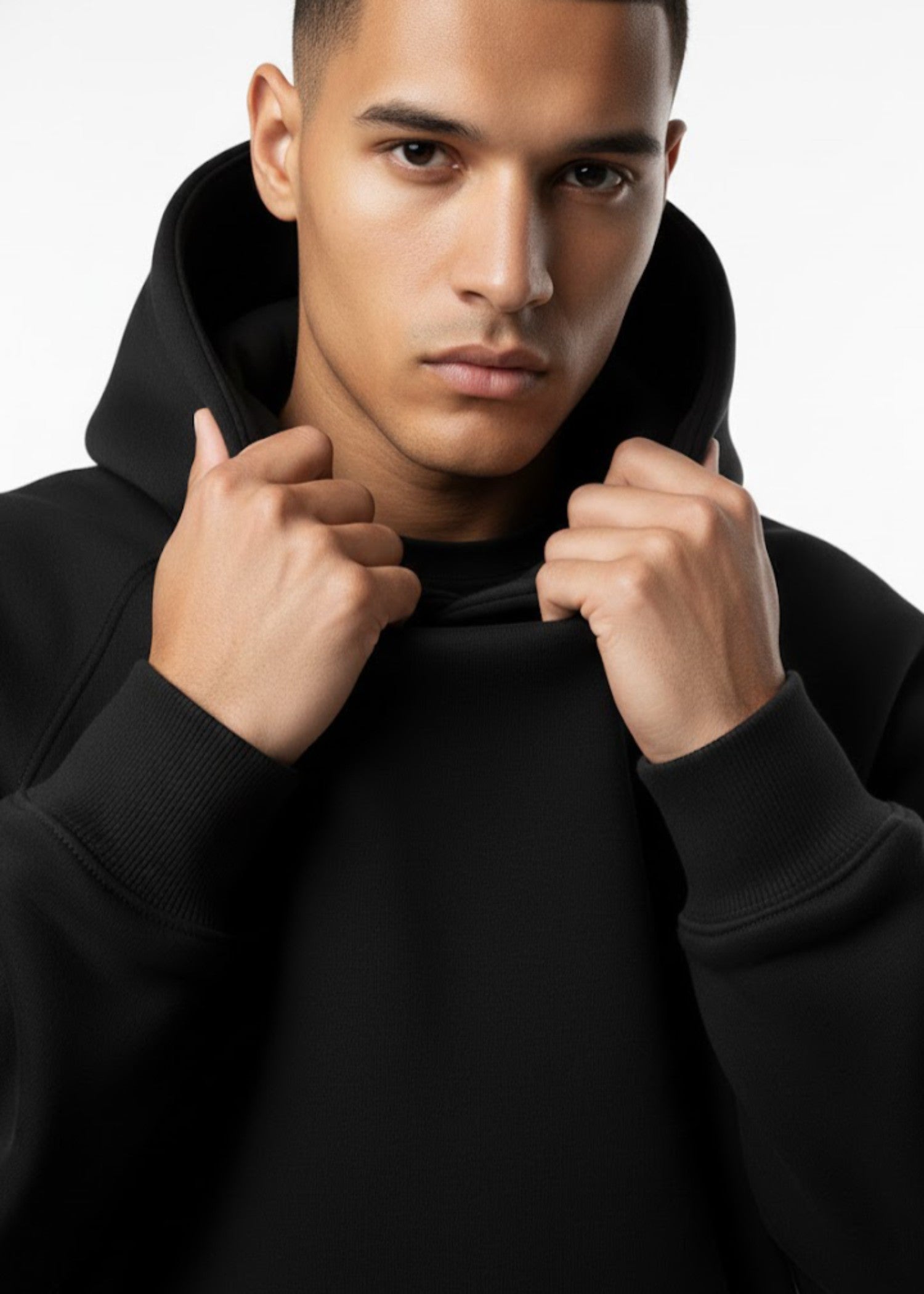 cotton linen Hoodie in Black