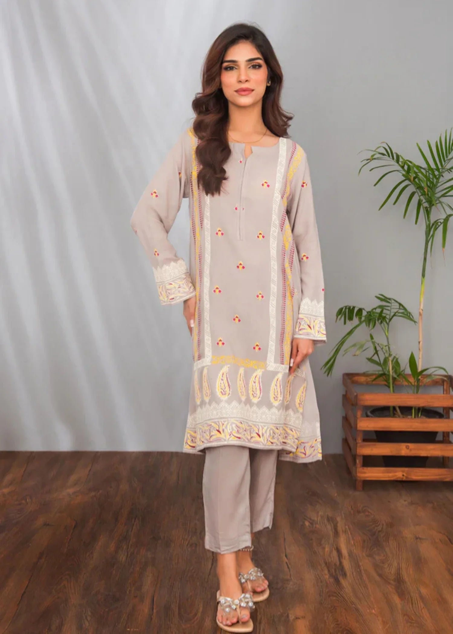 cotton silk banarasi Kurta Set in Grey