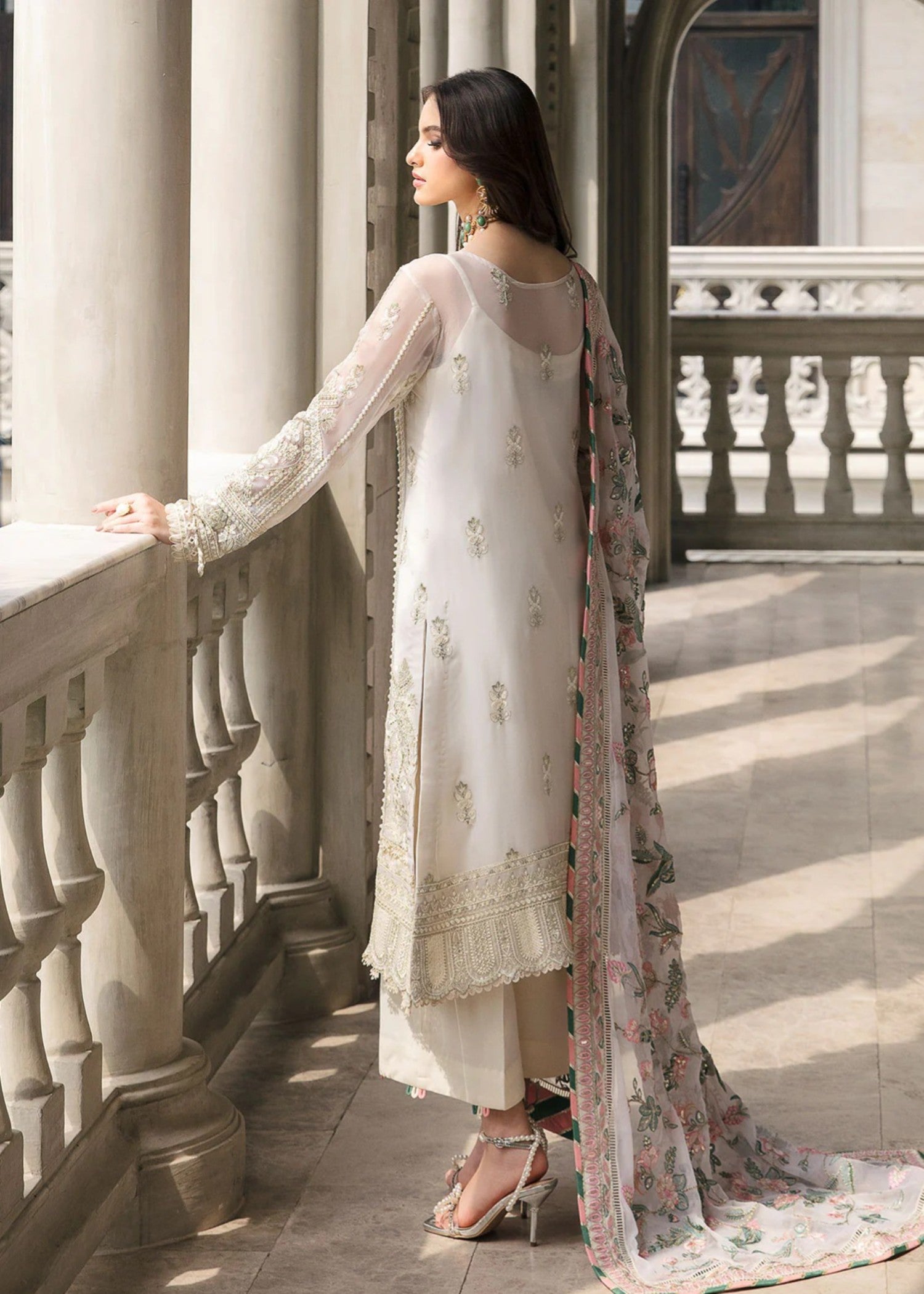 chiffon Kurta Set in Ivory
