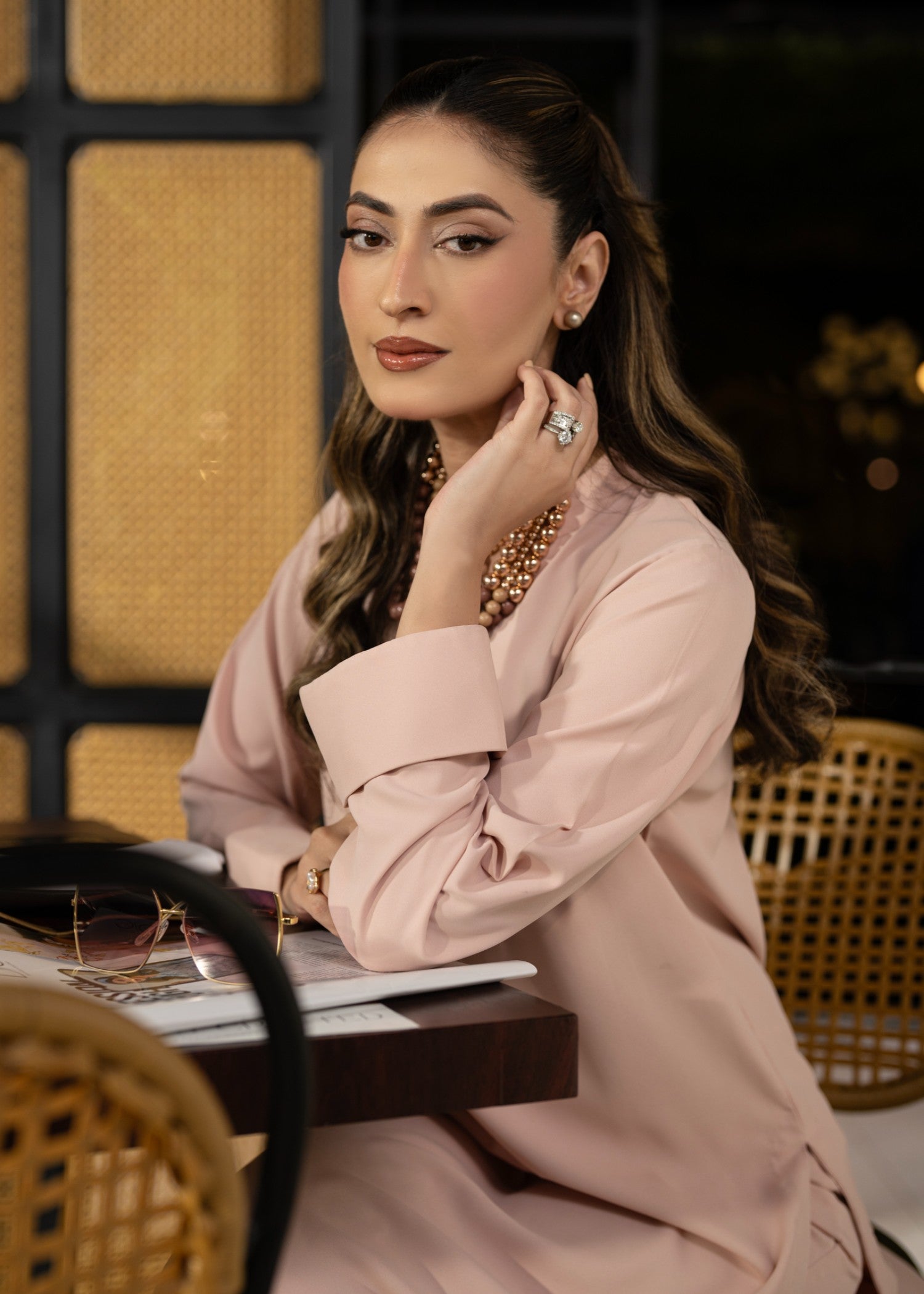 crepe Kurta Set in Pale pink
