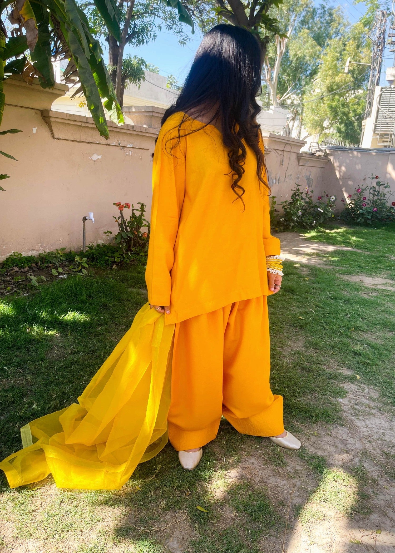 viscose raw silk Kurta Set in Mustard
