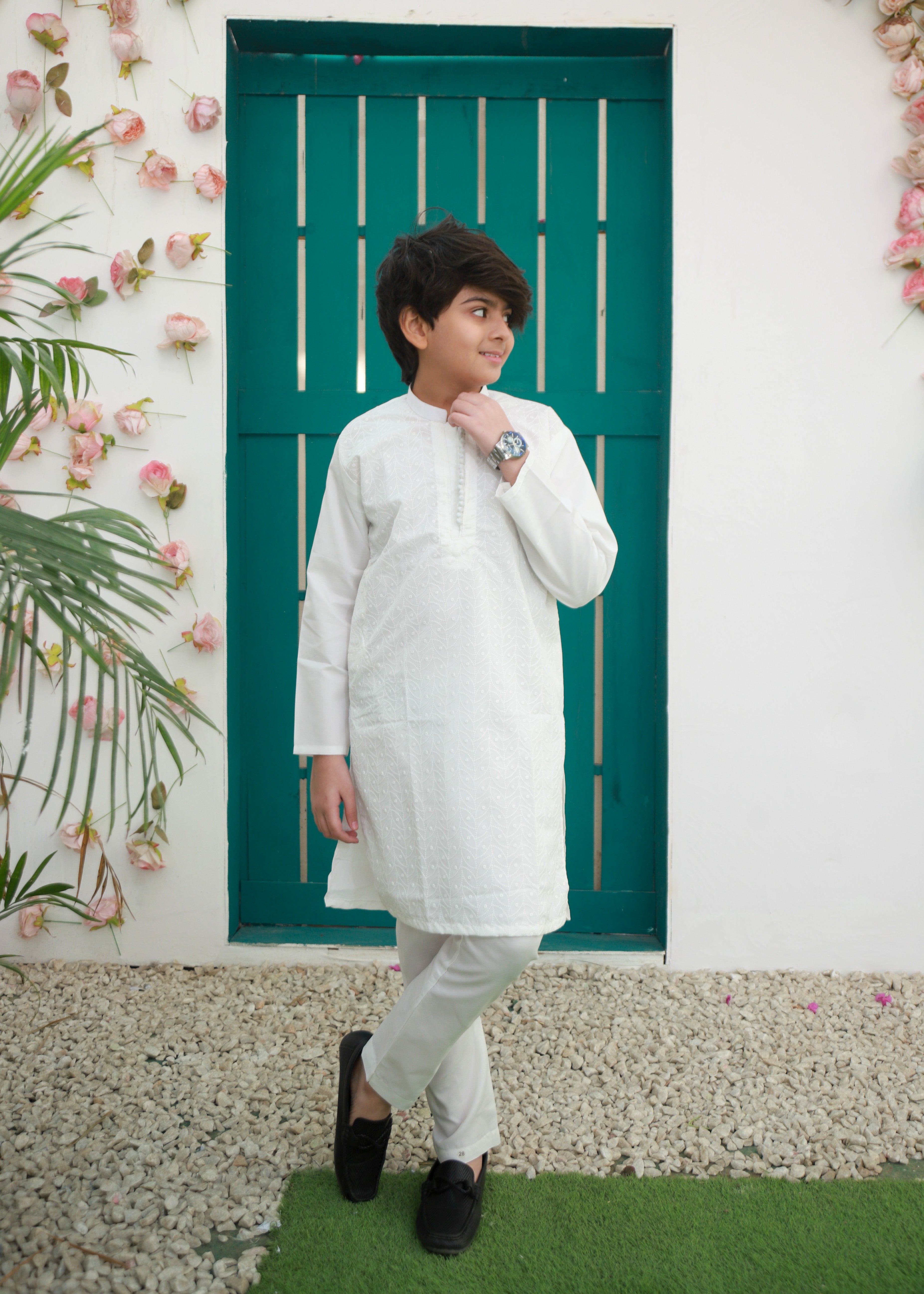 cotton Kurta Set in Ghost white