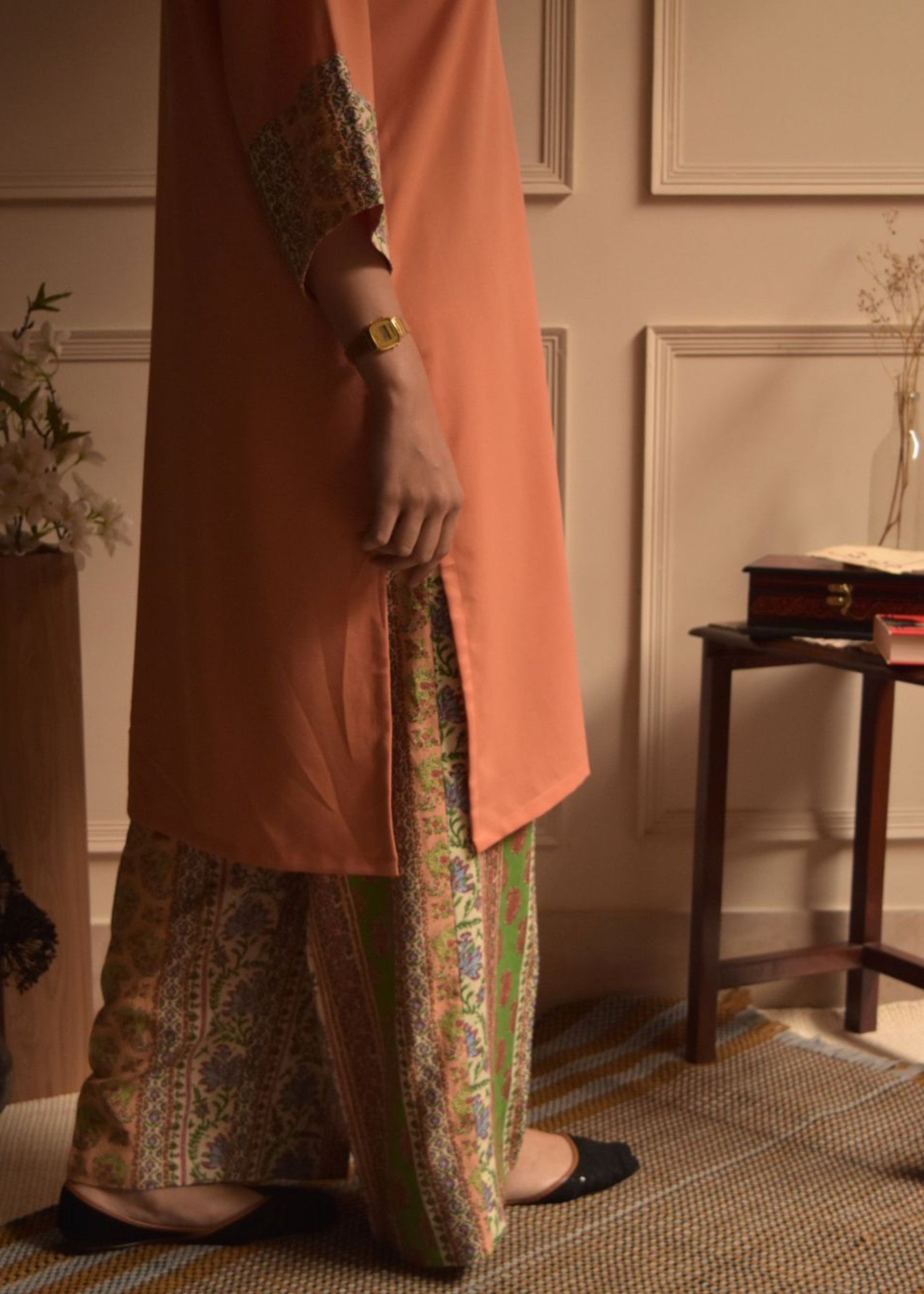 marina Kurta Set in Peach pink, multi