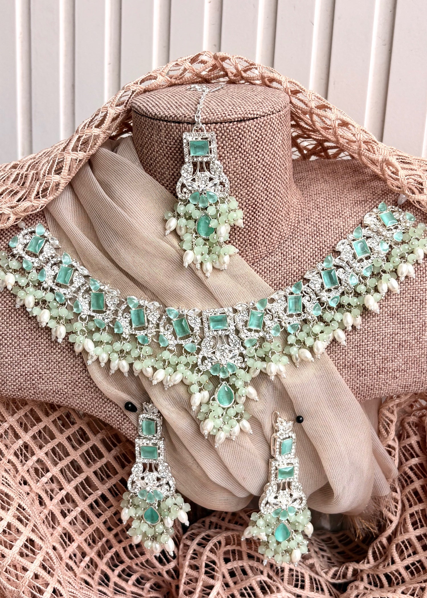 Jewelry Set in Mint green Color by - Trendy Women Jewelry Set VKY5194