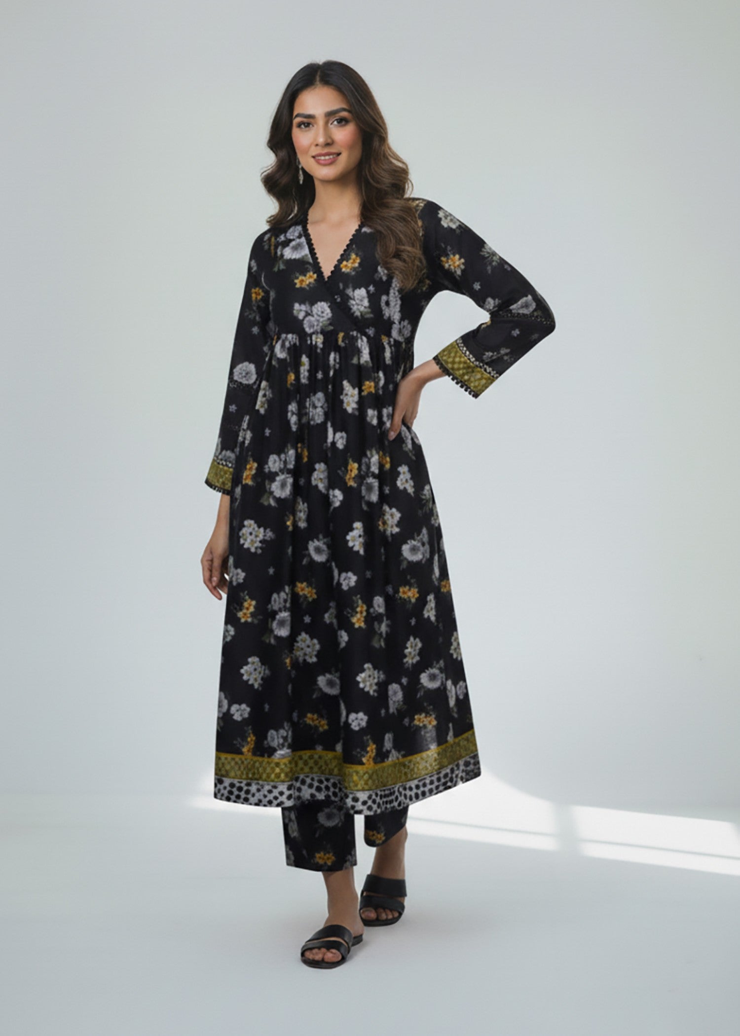 poly lawn Short Frock in Black