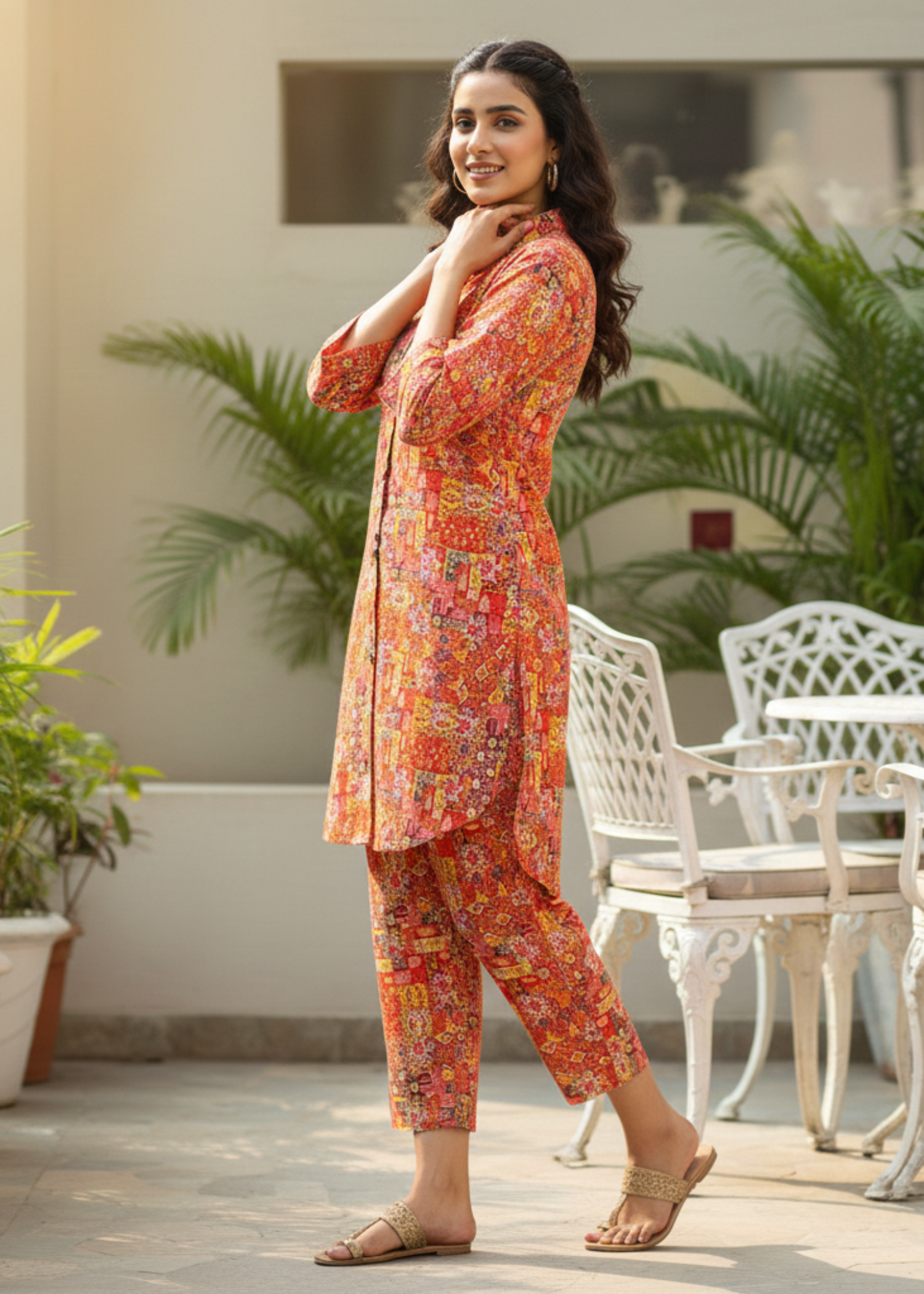 polyester Kurta Set in Multi